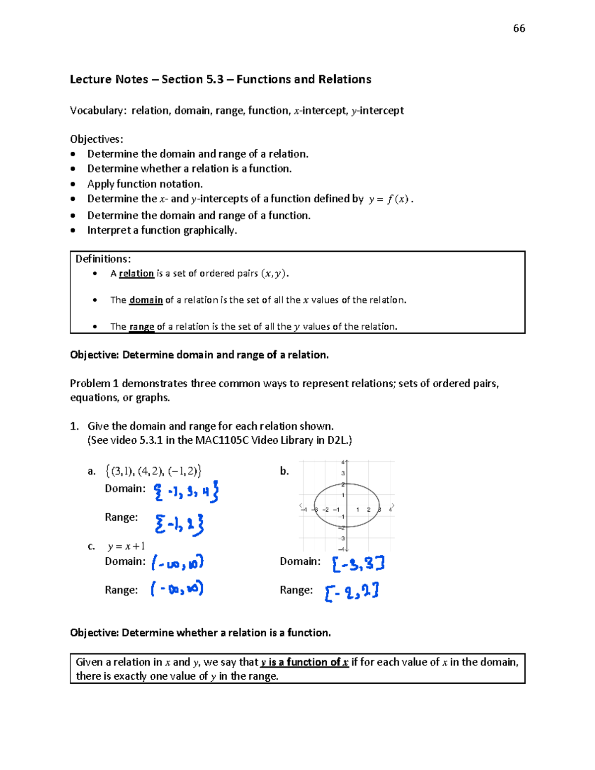 M1105C Lecture Notes: Functions and Relations (Sec 5.3) Overview - Studocu