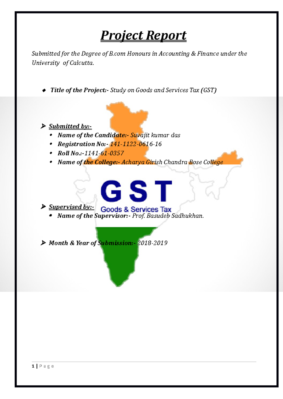 Project Report on GST: B.Com 3rd Year by Suvajit Kumar Das - Studocu