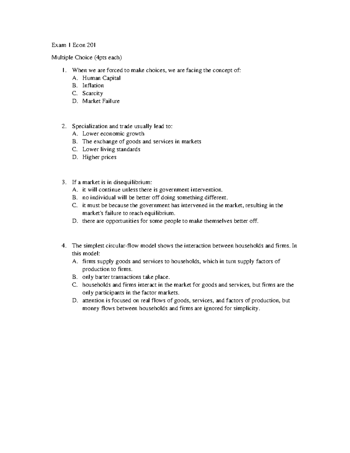 Exam 1 Econ 201 - Practice Test with Test Bank Questions for Intro to ...