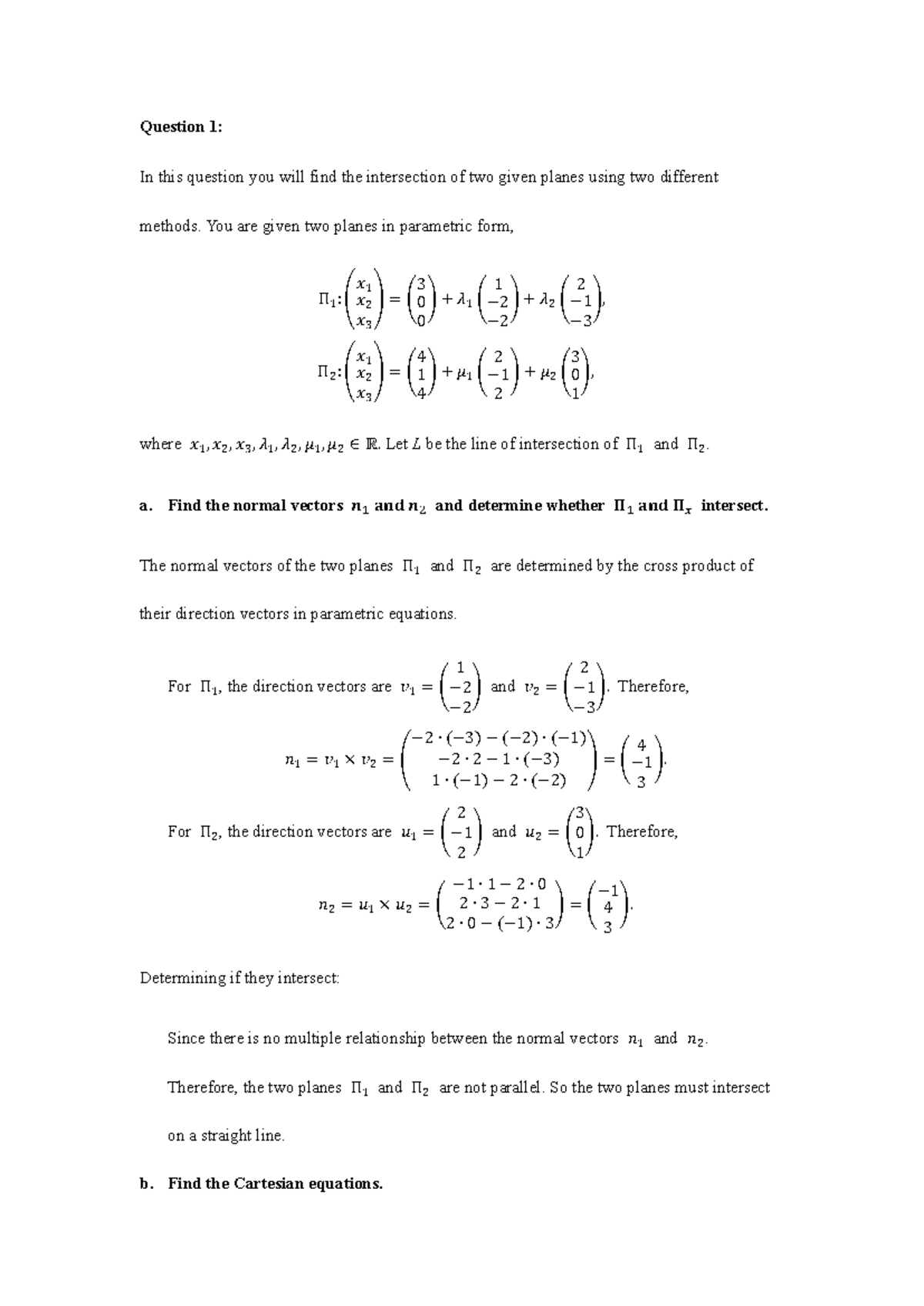 Intersection of Two Planes: Methods & Analysis (MATH 101) - Studocu
