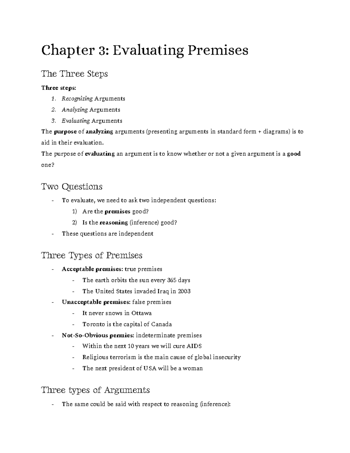 Chapter 3 Evaluating Premises - Chapter 3: Evaluating Premises The ...
