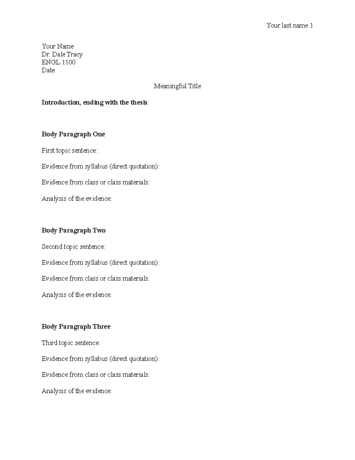 ENGL 1100 Essay Template: Structure & Guidelines for Success - Studocu