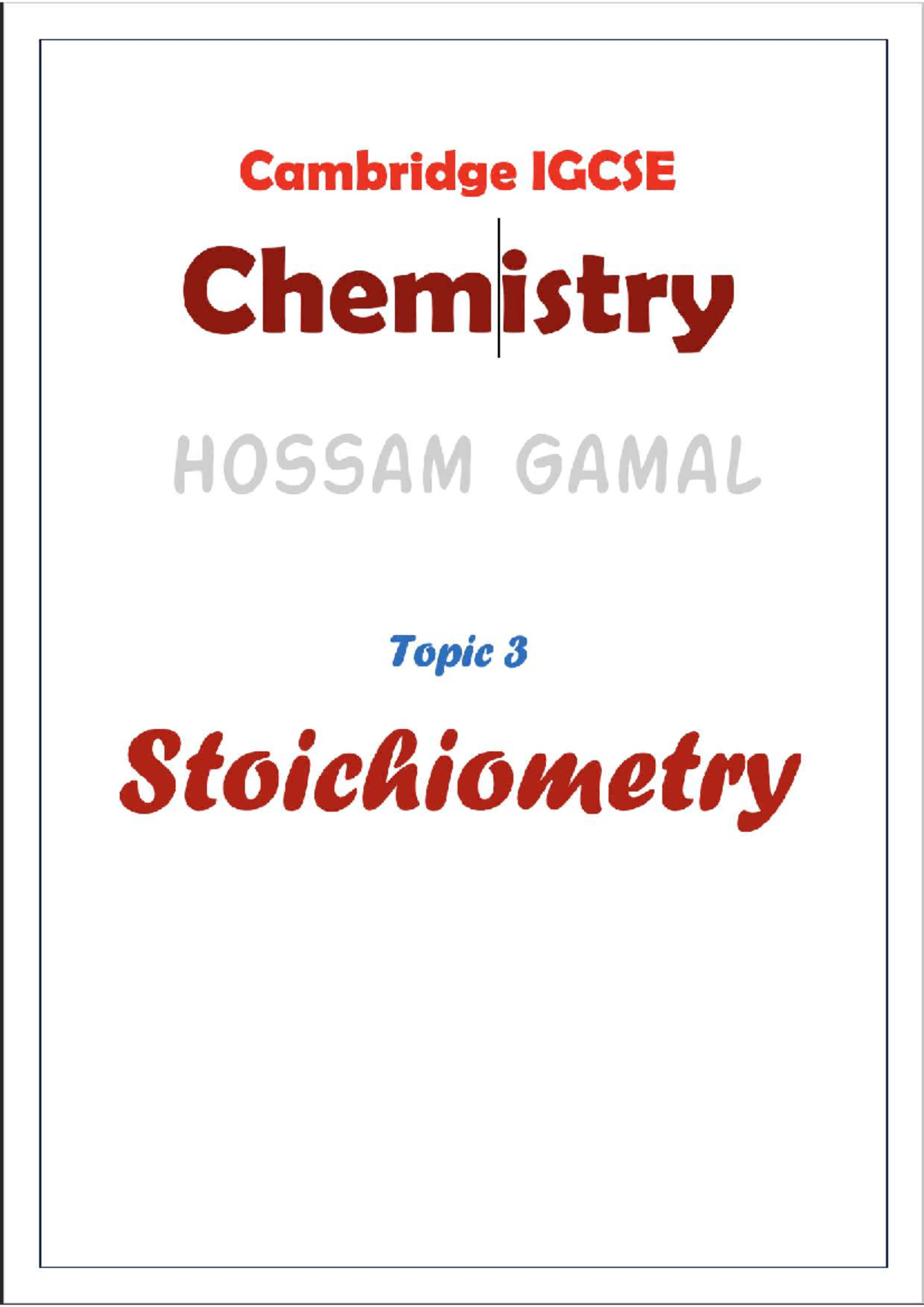 Topic 3: Stoichiometry - Key Concepts and Formulae - Studocu