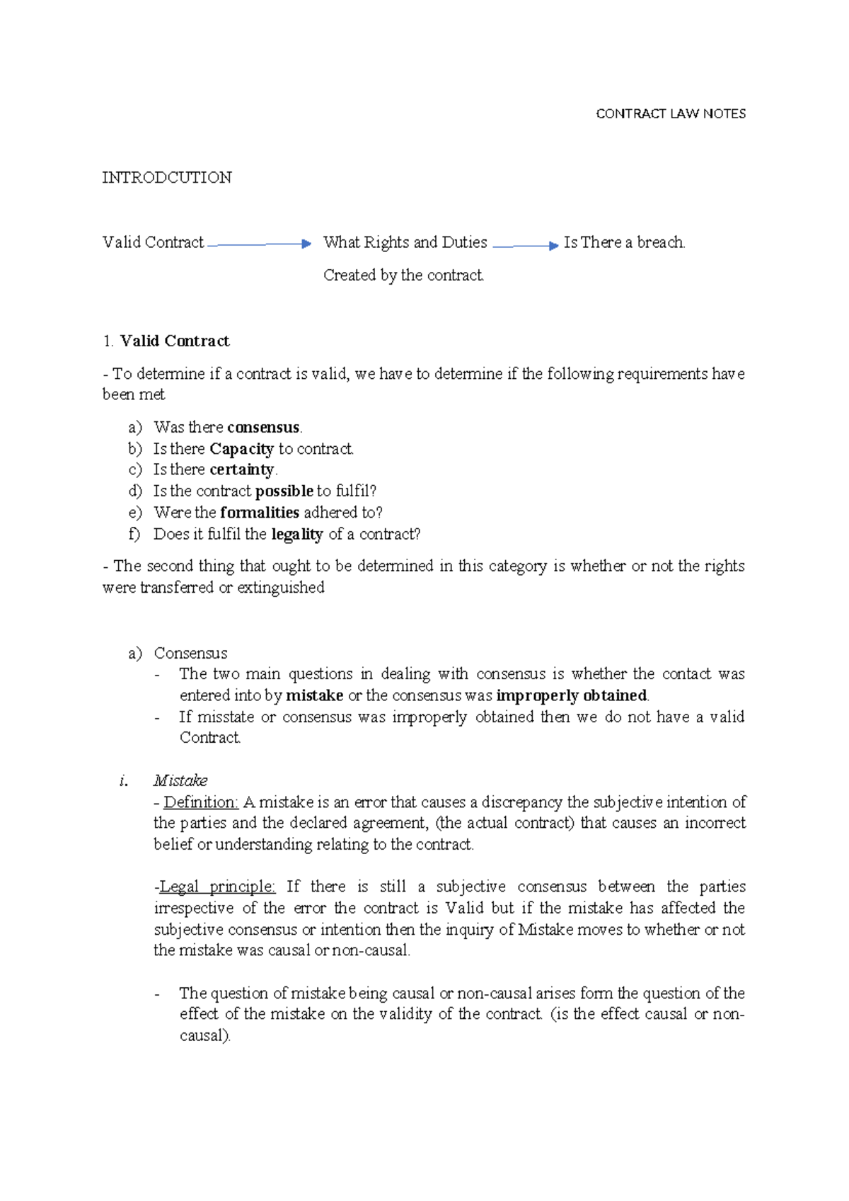 Contract LAW Notes (personal notes) - CONTRACT LAW NOTES INTRODCUTION ...