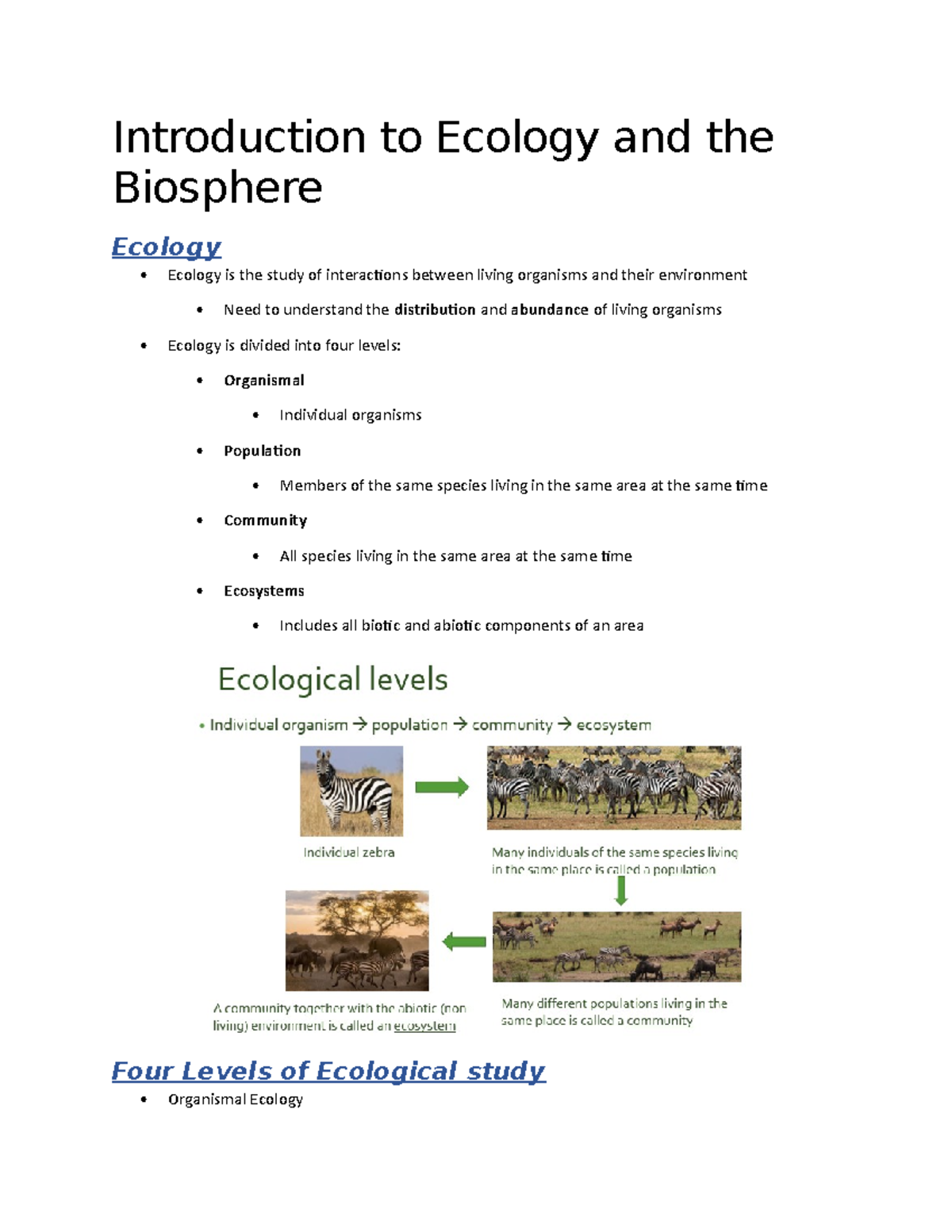 Lecture Notes: Intro to Ecology and the Biosphere (Eco 101) - Studocu