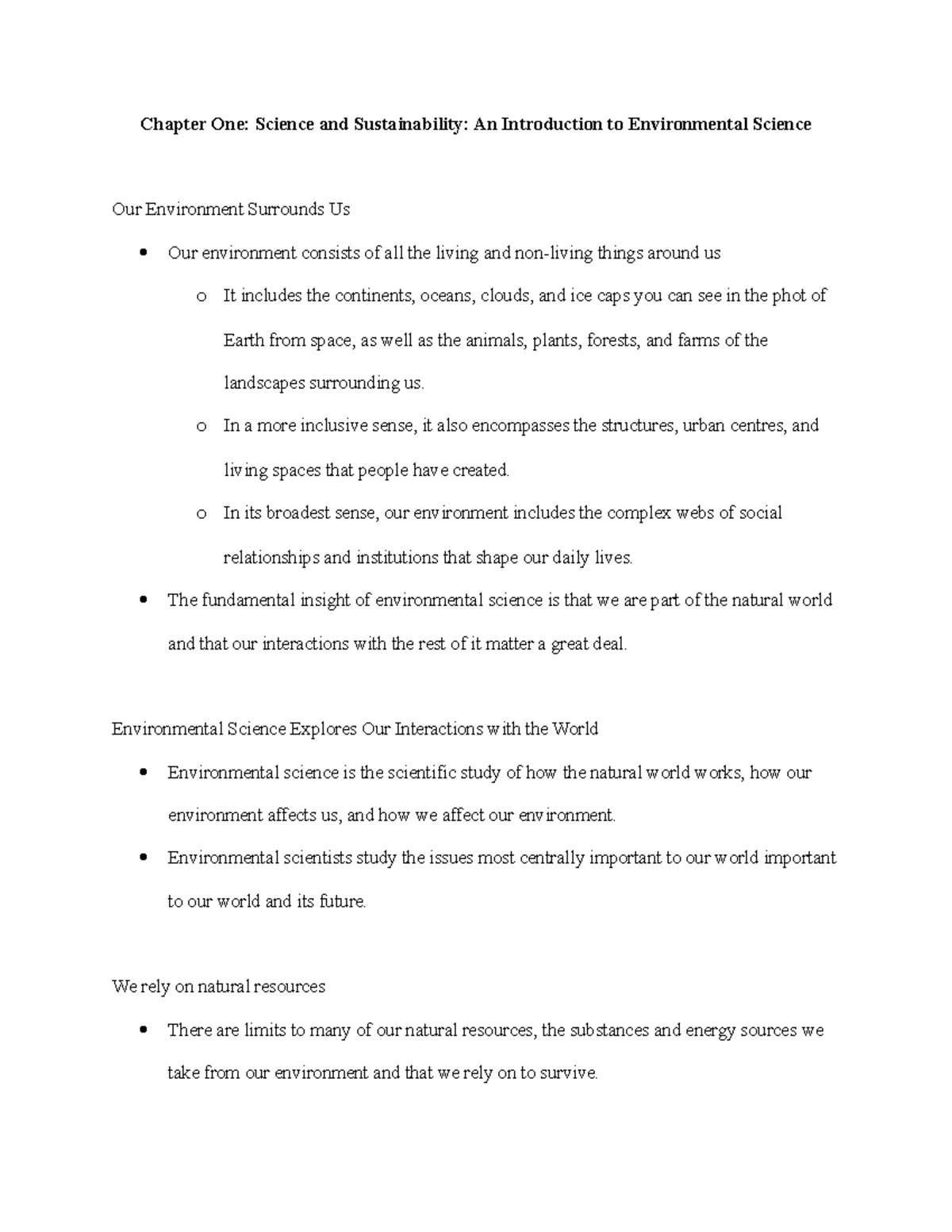 Chaper One Science and Sustainability An Introduction to Environmental ...