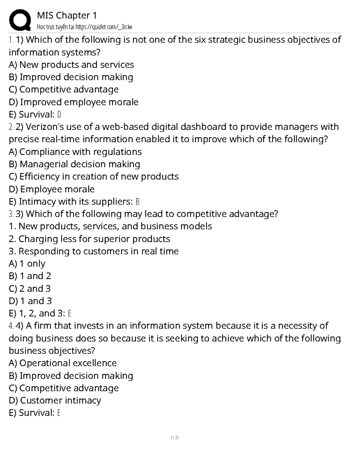 MIS Chapter 1 Study Notes and Key Concepts - Studocu