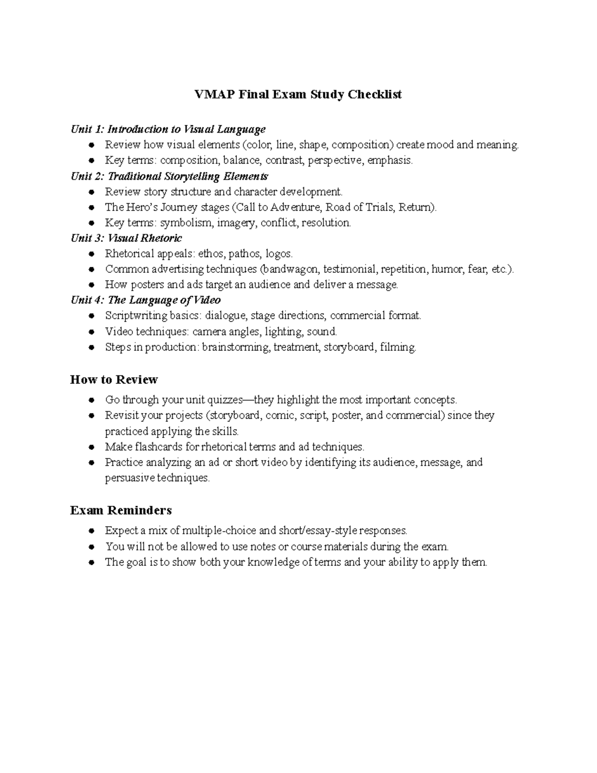 VMAP Final Exam Study Guide: Visual Language & Rhetoric Review - Studocu