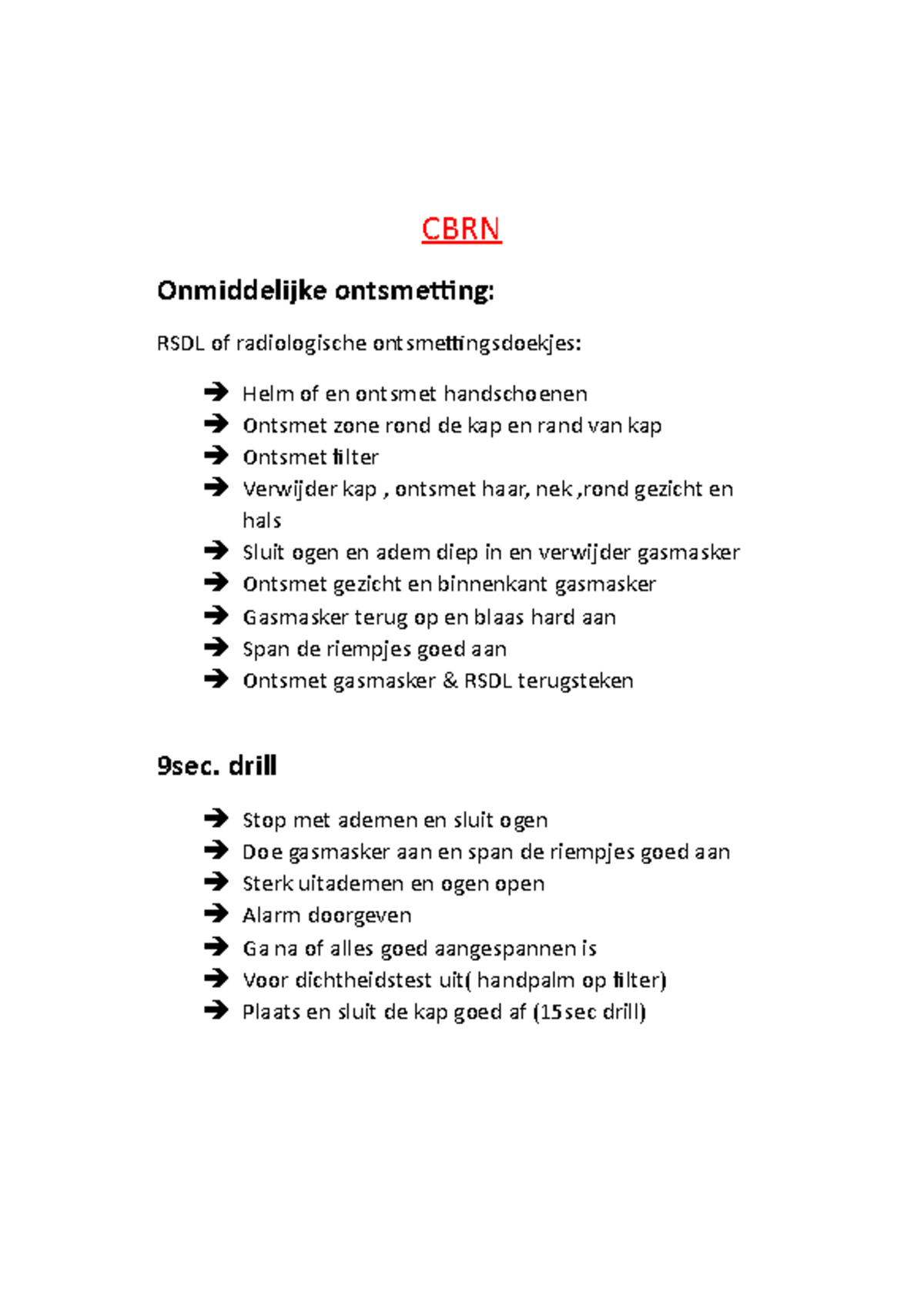 CBRN - Direct Response and Self-Aid Procedures Guide - Studocu