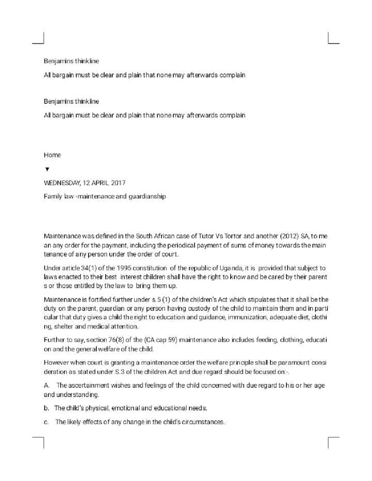 Family Law Case Study: Maintenance and Guardianship (LAW 101) - Studocu