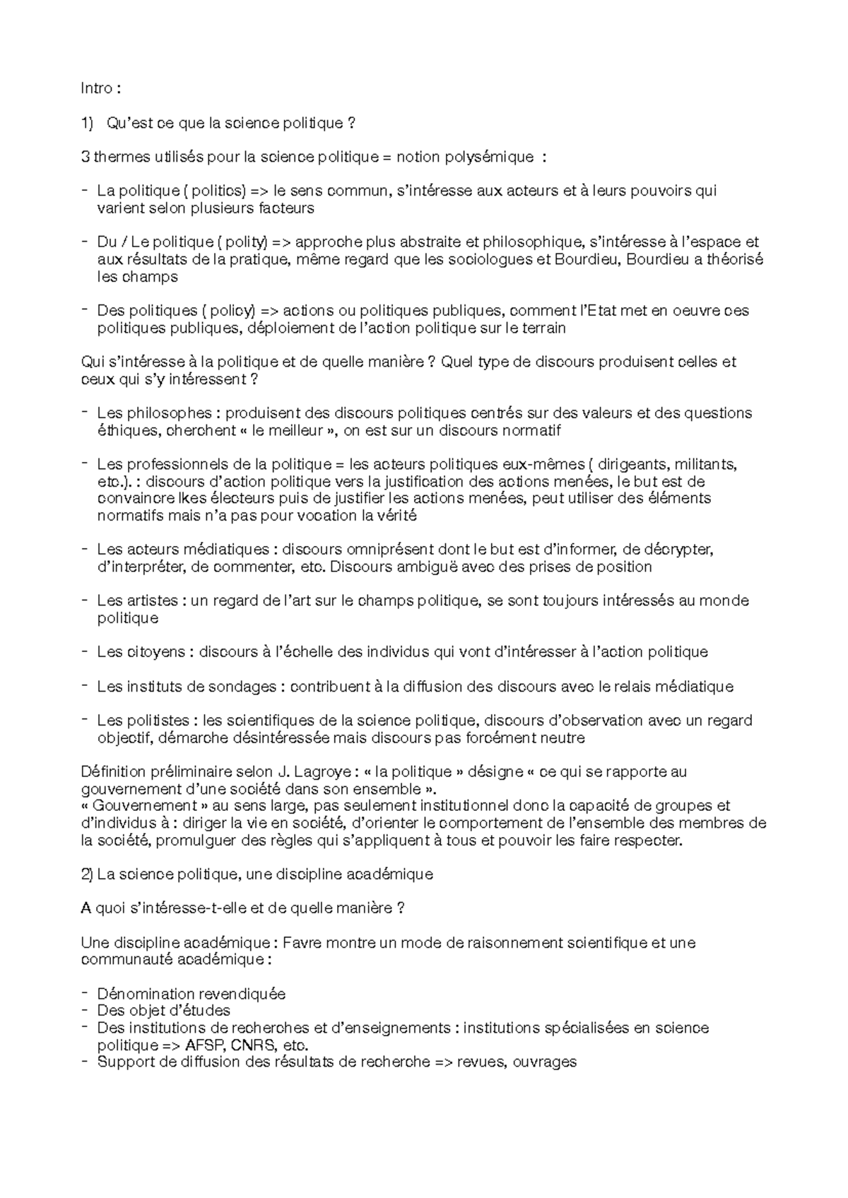 Fiche SP : Résumé du Cours sur la Science Politique - Studocu