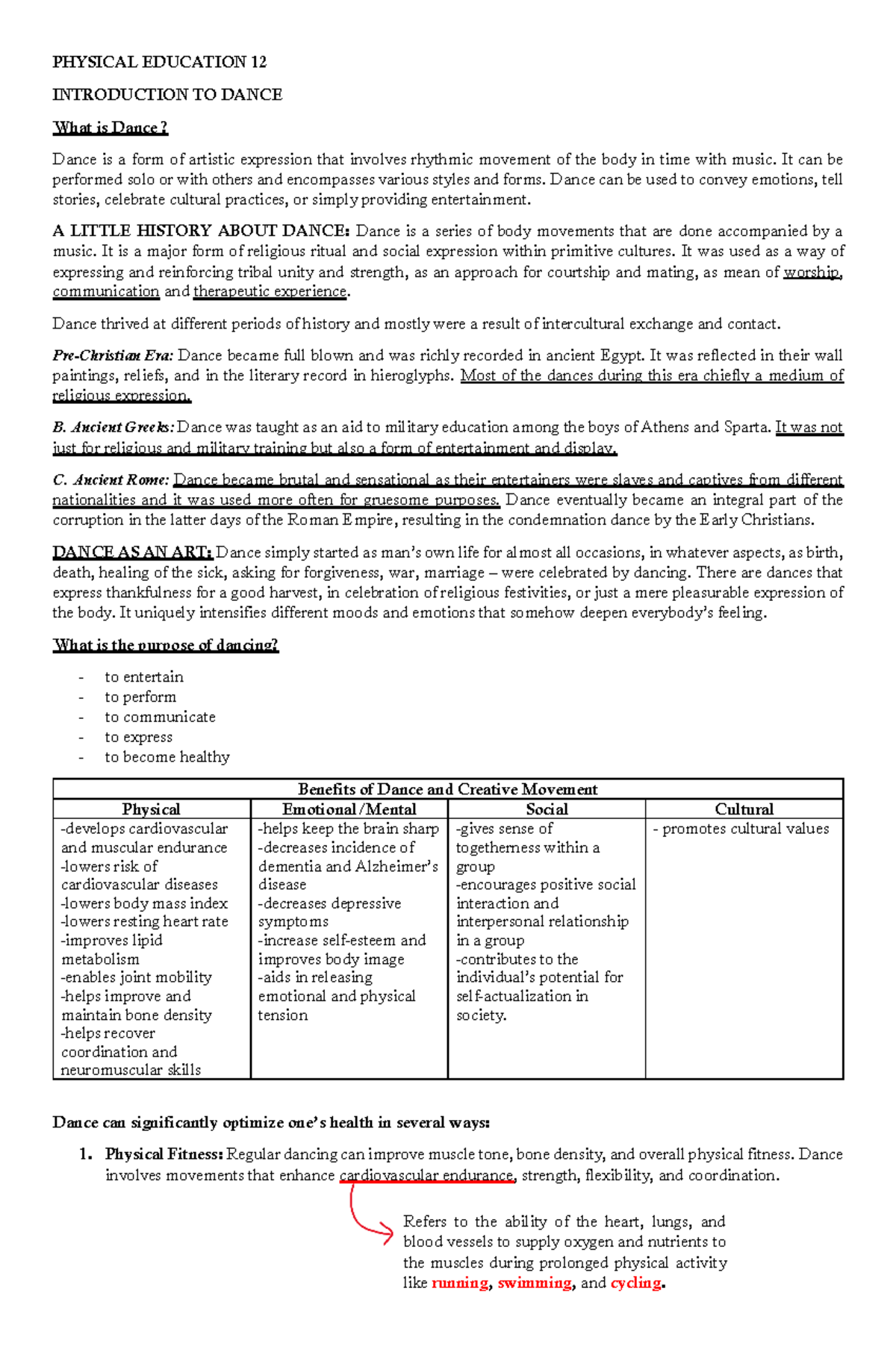 Physical Education 12: Comprehensive Study of Dance and Its Benefits ...