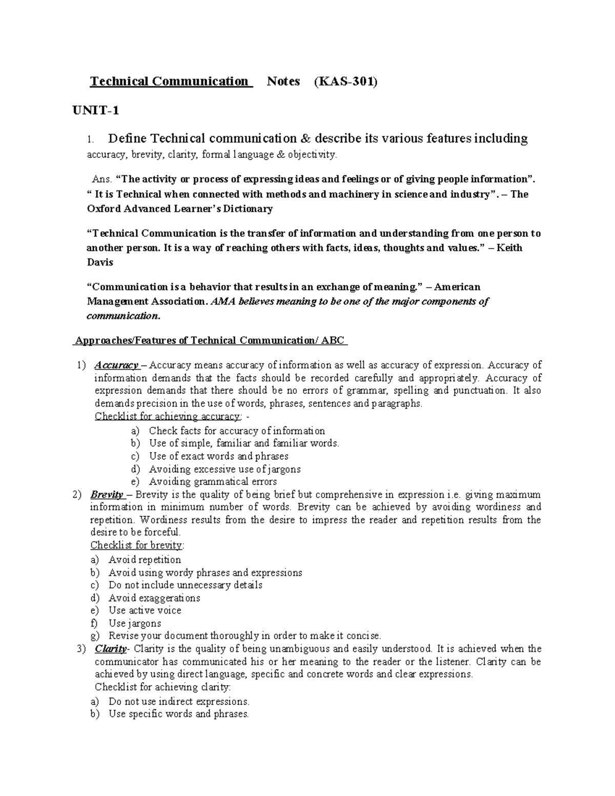 KAS-301 Technical Communication Notes: Key Features and Differences ...