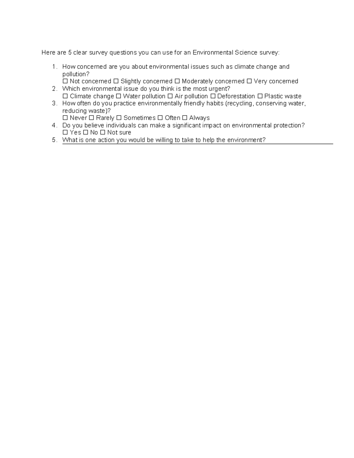 ENV 101: Environmental Science Survey Questions and Notes - Studocu