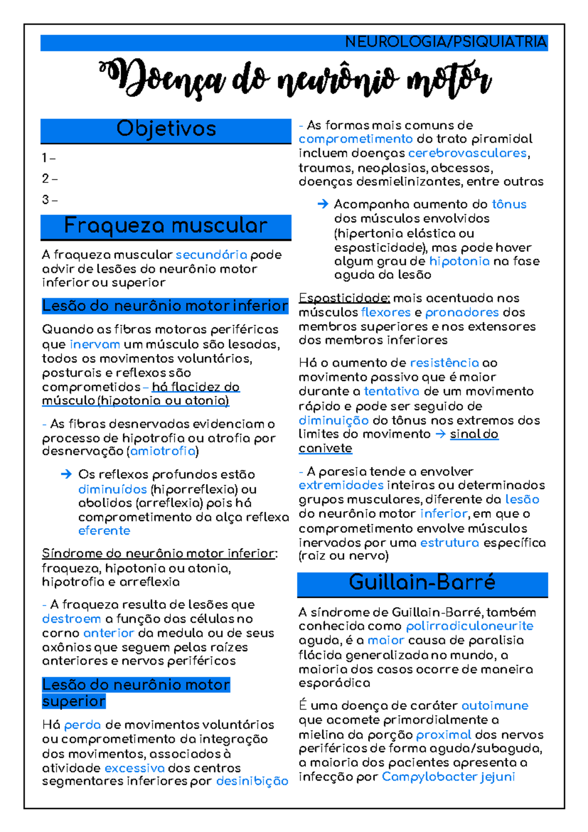 22. Doença do Neurônio Motor e Síndrome de Guillain-Barré: Resumo e ...