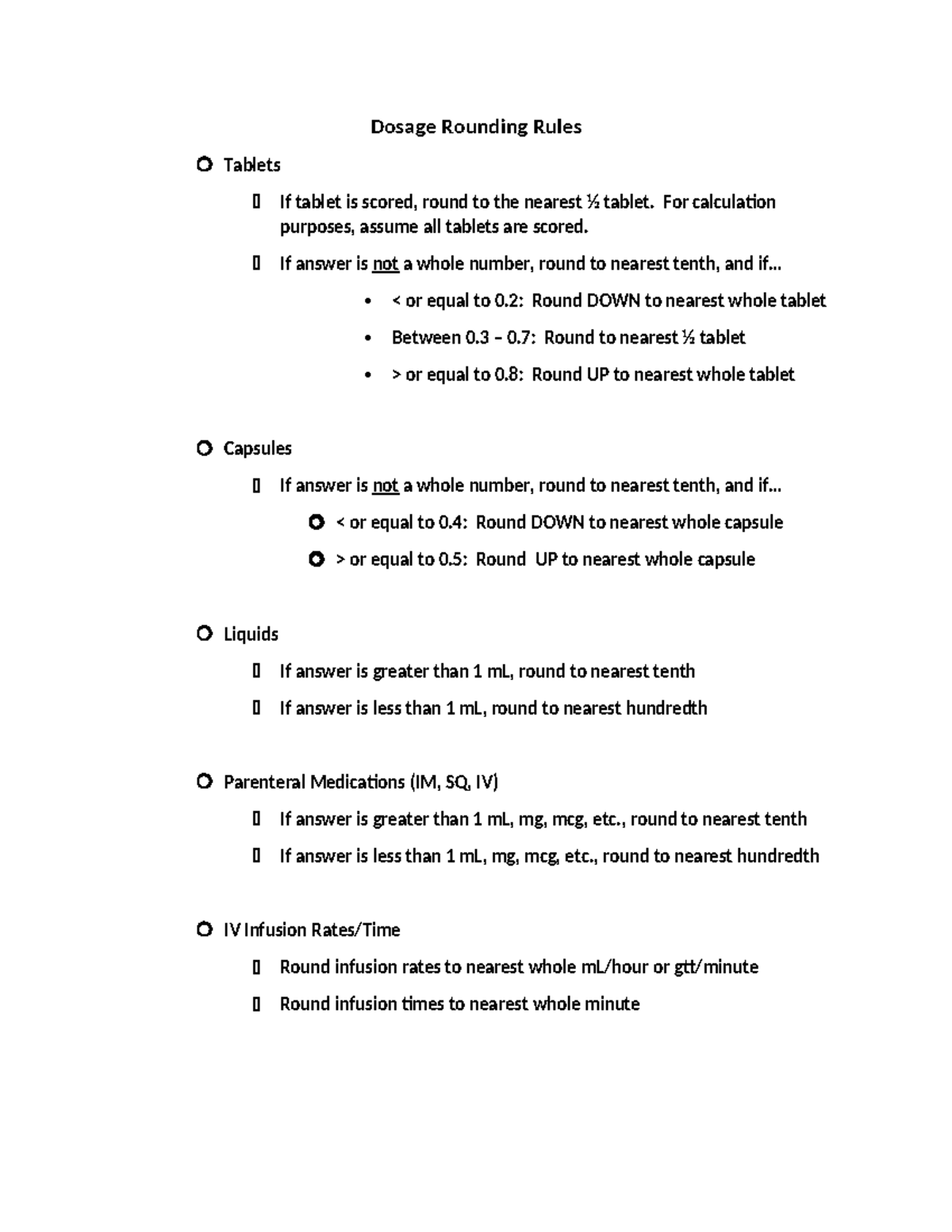 Dosage Rounding Rules for Medications and Infusions - Studocu