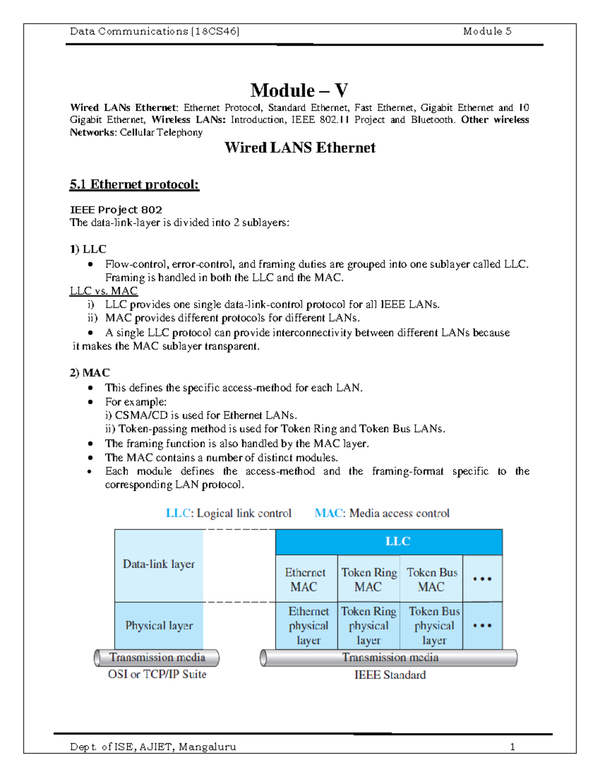 DC-Module 5 - DC notes - Module – V Wired LANs Ethernet: Ethernet ...