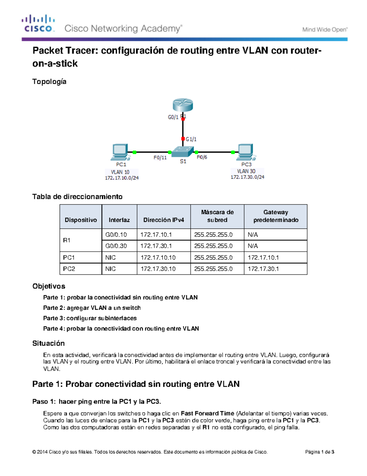 Configuración de Routing entre VLAN con Router en Packet Tracer - Studocu