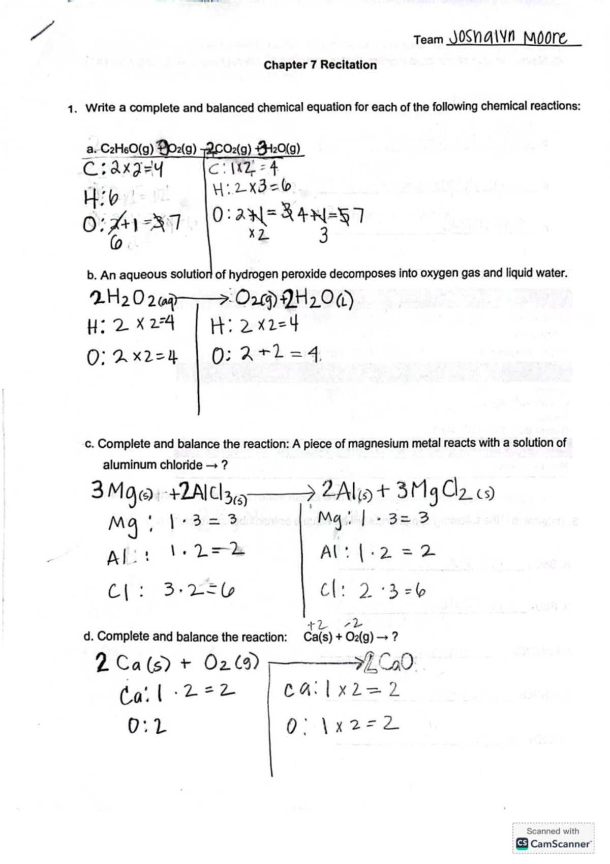 Chemistry 101 Chapter 7 Recitation: Balancing Reactions & Solubility ...