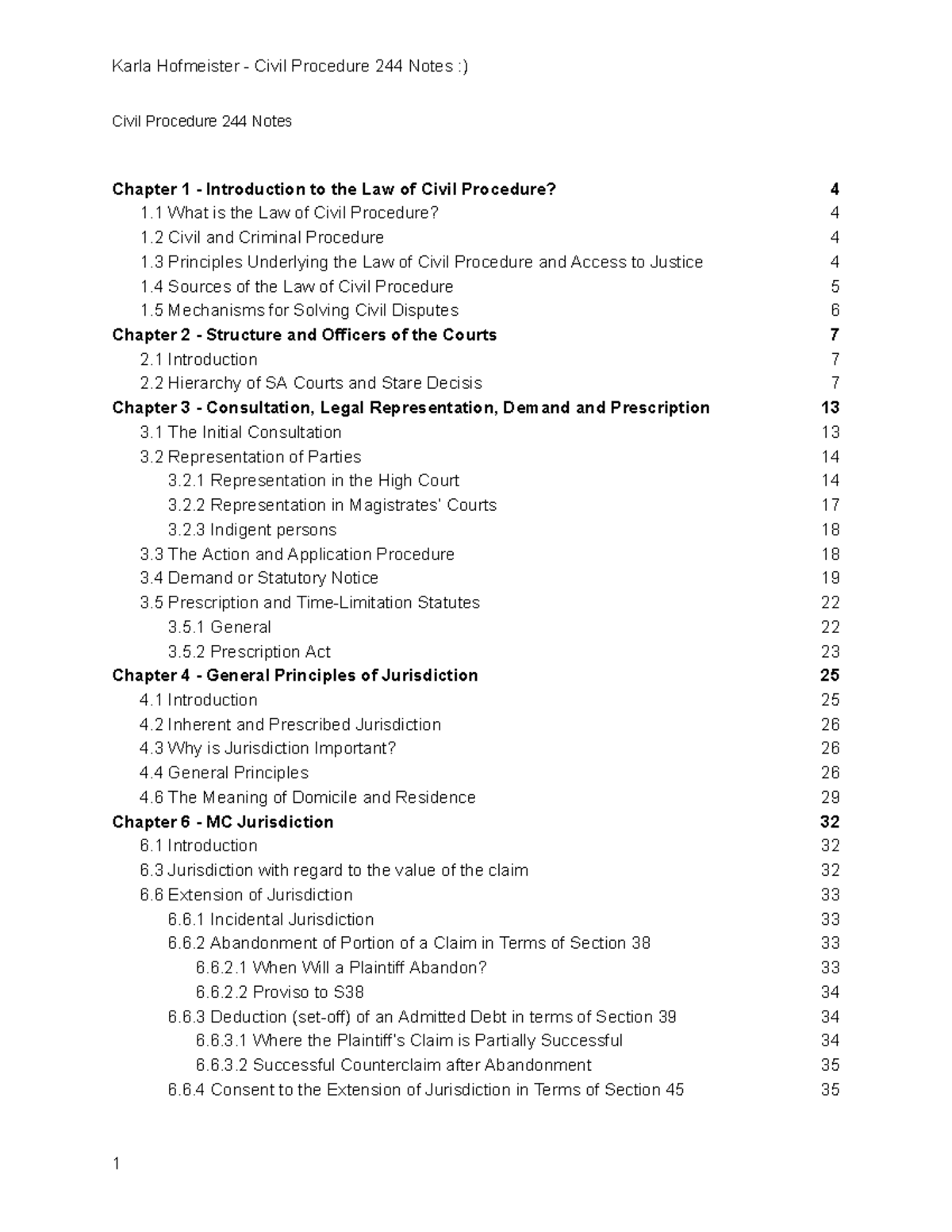 Civil Procedure 244 - Comprehensive Notes on Key Topics - Studocu