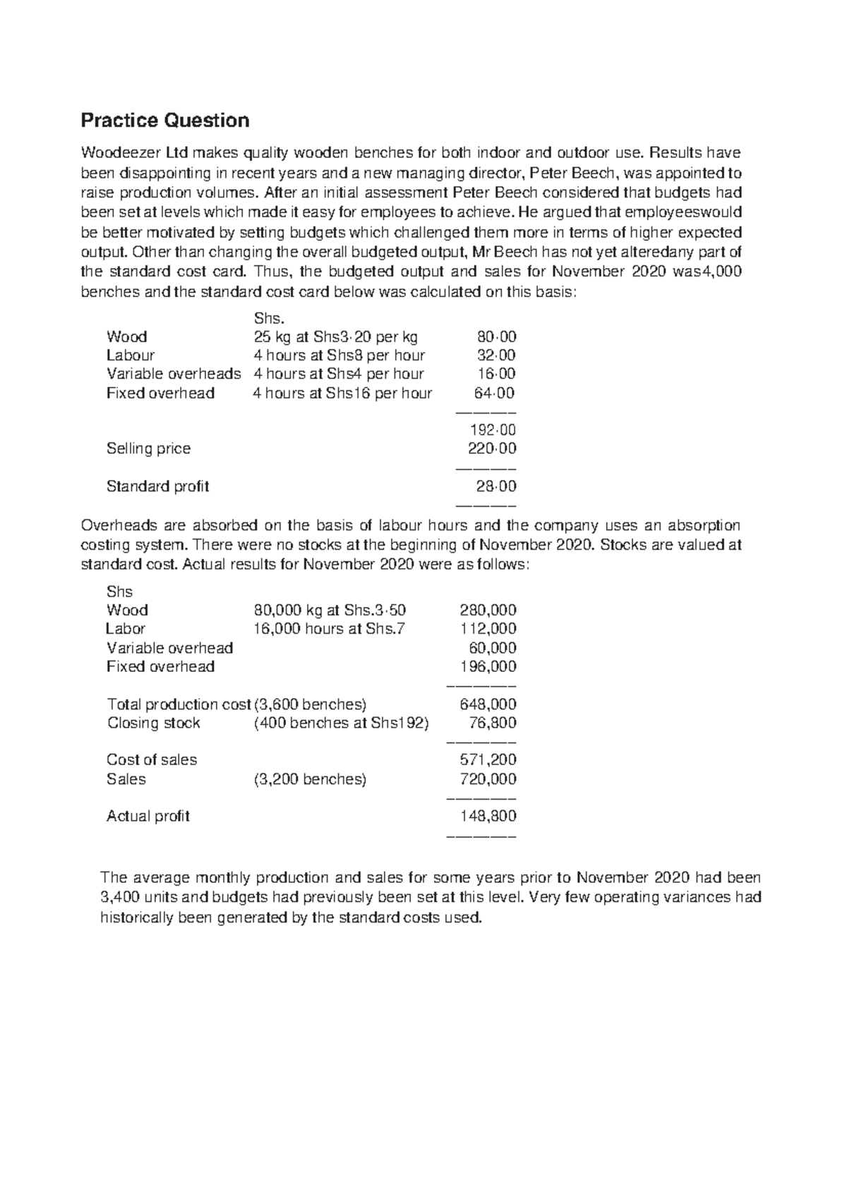 Practice Questions on Standard Costing & Variance Analysis - Studocu