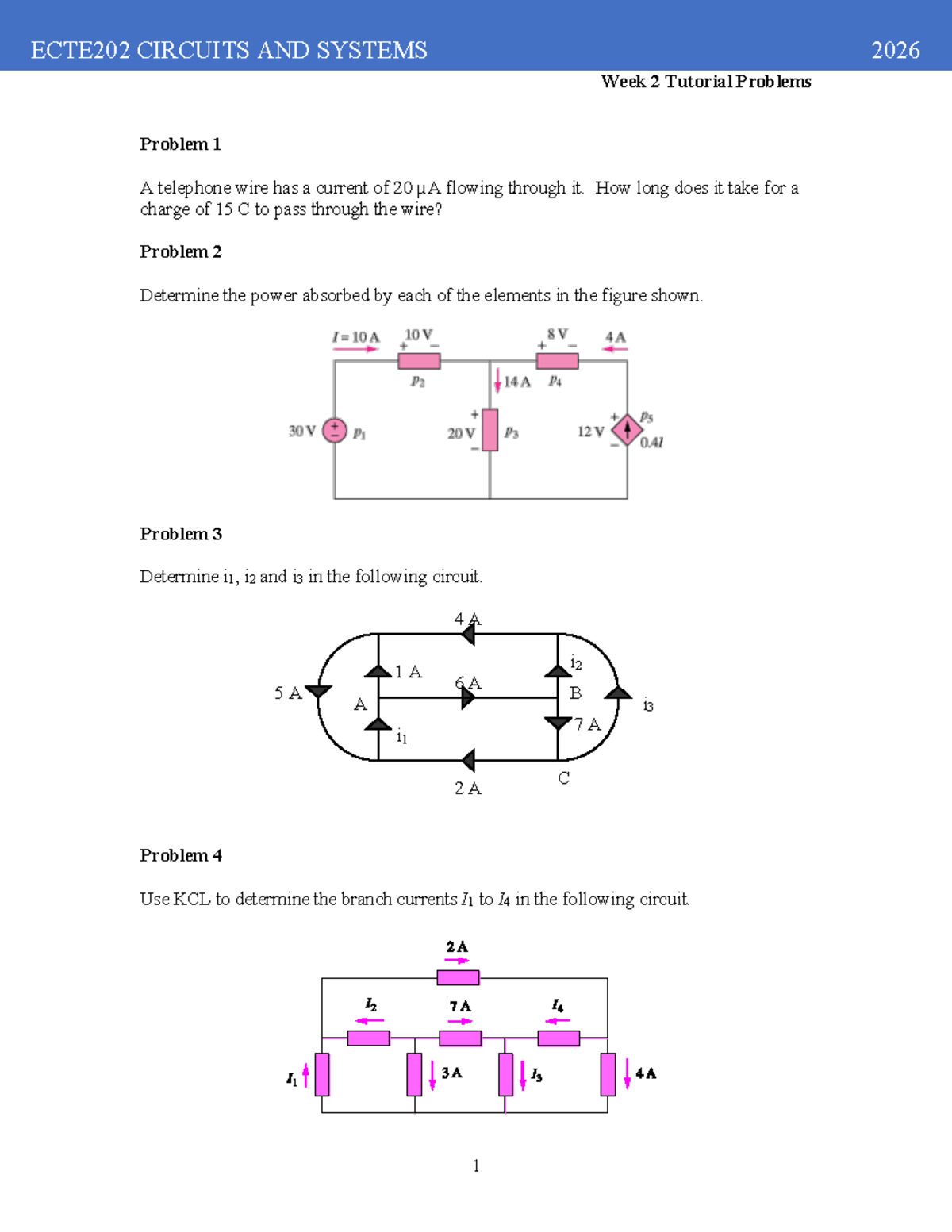 ECTE202 Circuits and Systems 2026 Week 2 Tutorial Problems - Studocu