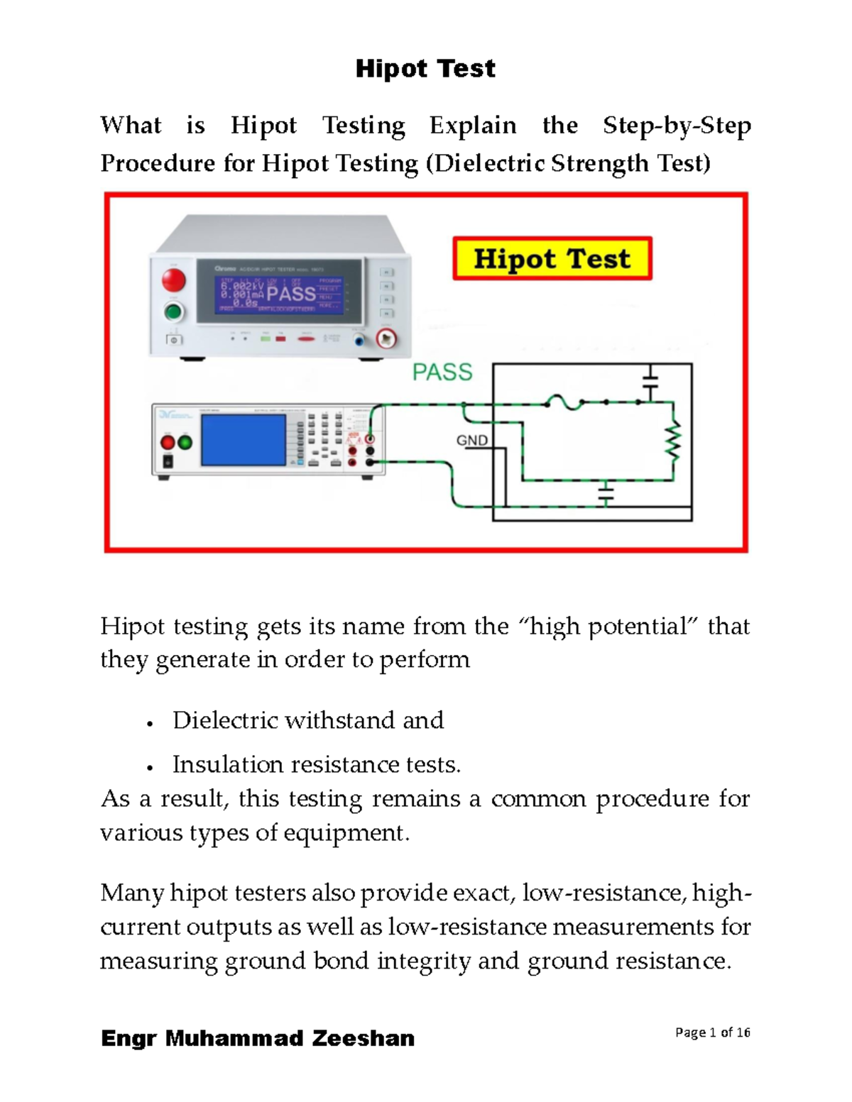 Hipot Testing Overview and Procedure - 1742236273 Study Guide - Studocu