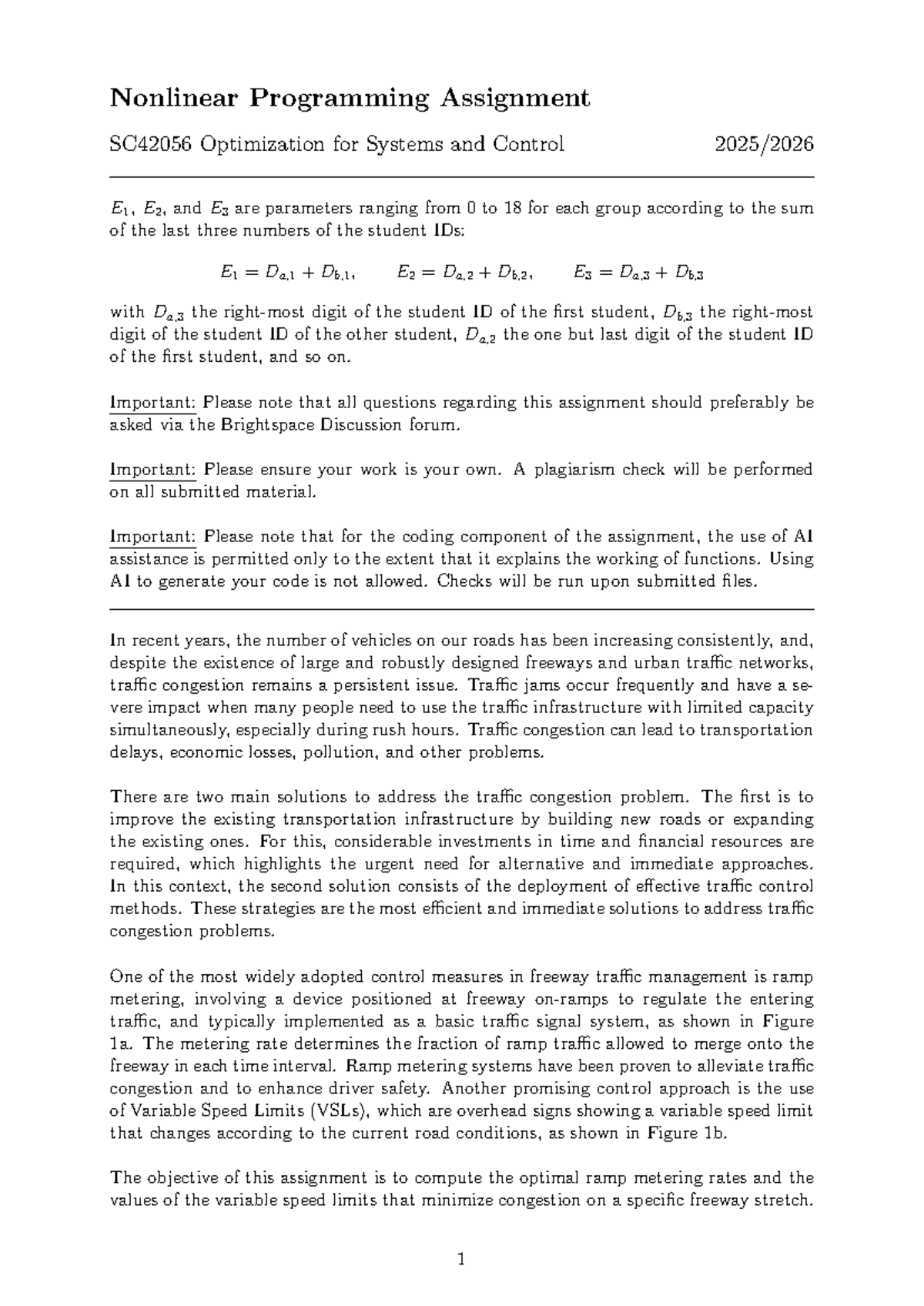 Nonlinear Programming Assignment SC42056: Traffic Optimization ...