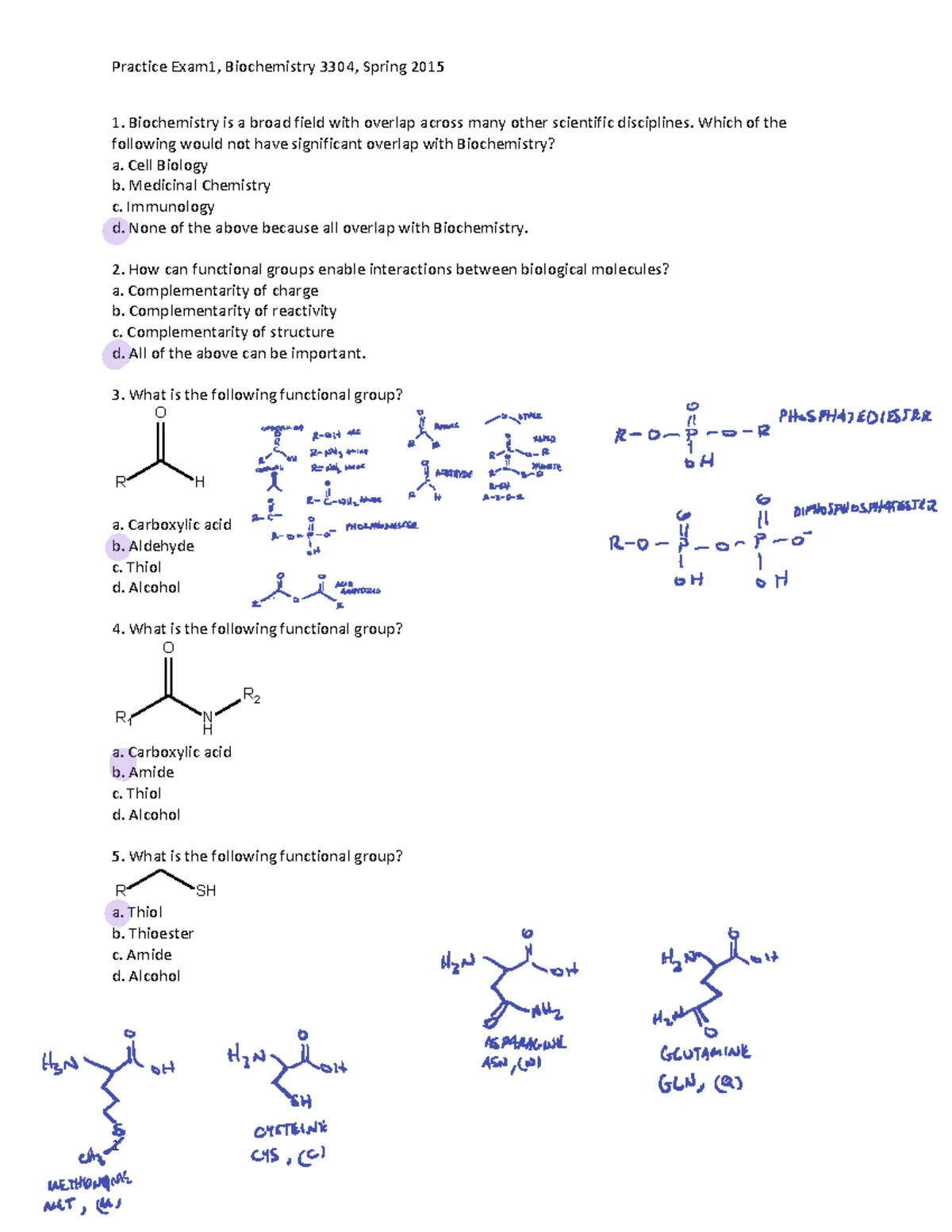 Biochemistry Exam 2 Practice Test (Spring 2020) - UST - Studocu