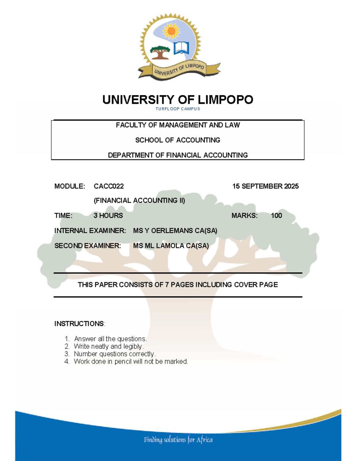 CACC022: Financial Accounting II Test 2 Question Paper (2025) - Studocu