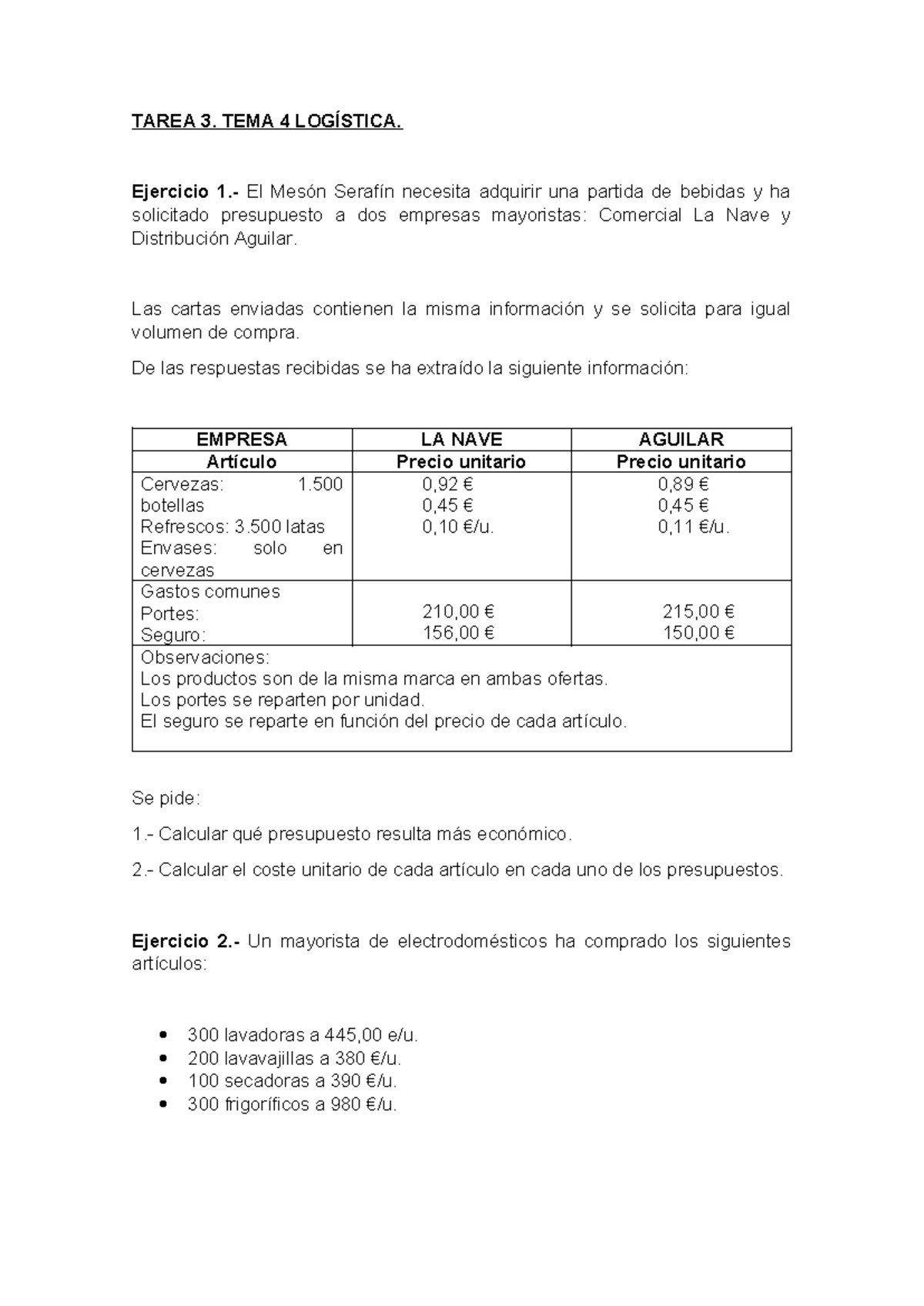 Tarea 3: Análisis de Costos y Presupuestos en Logística - Studocu