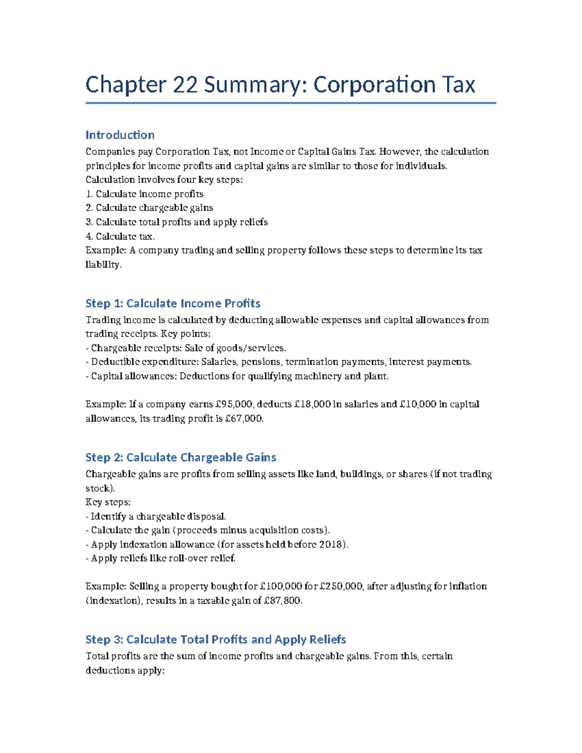 Chapter 22 Summary: Introduction to Corporation Tax - Studocu