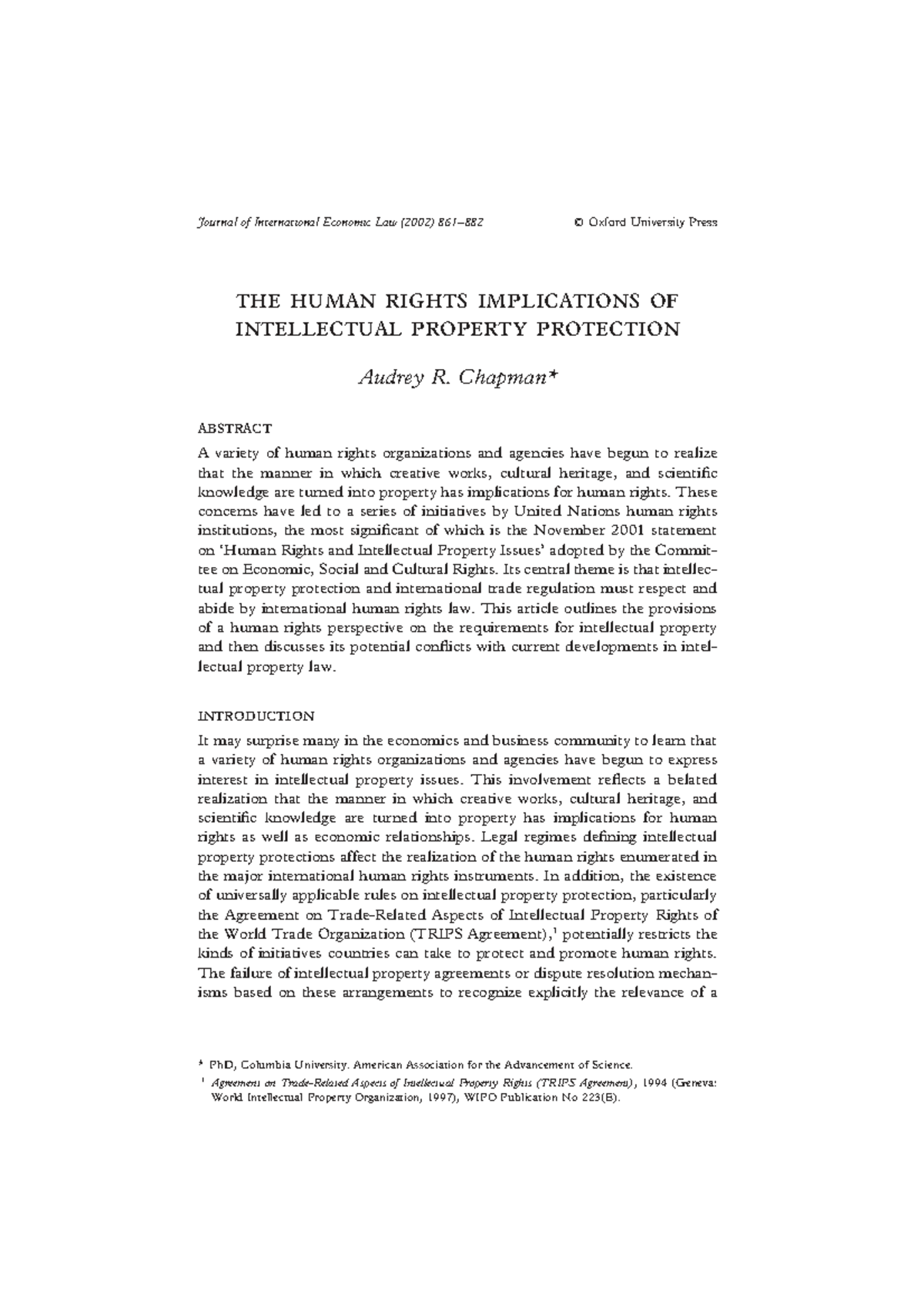 Human Rights Implications of Intellectual Property Protection (JIEL 5(4 ...