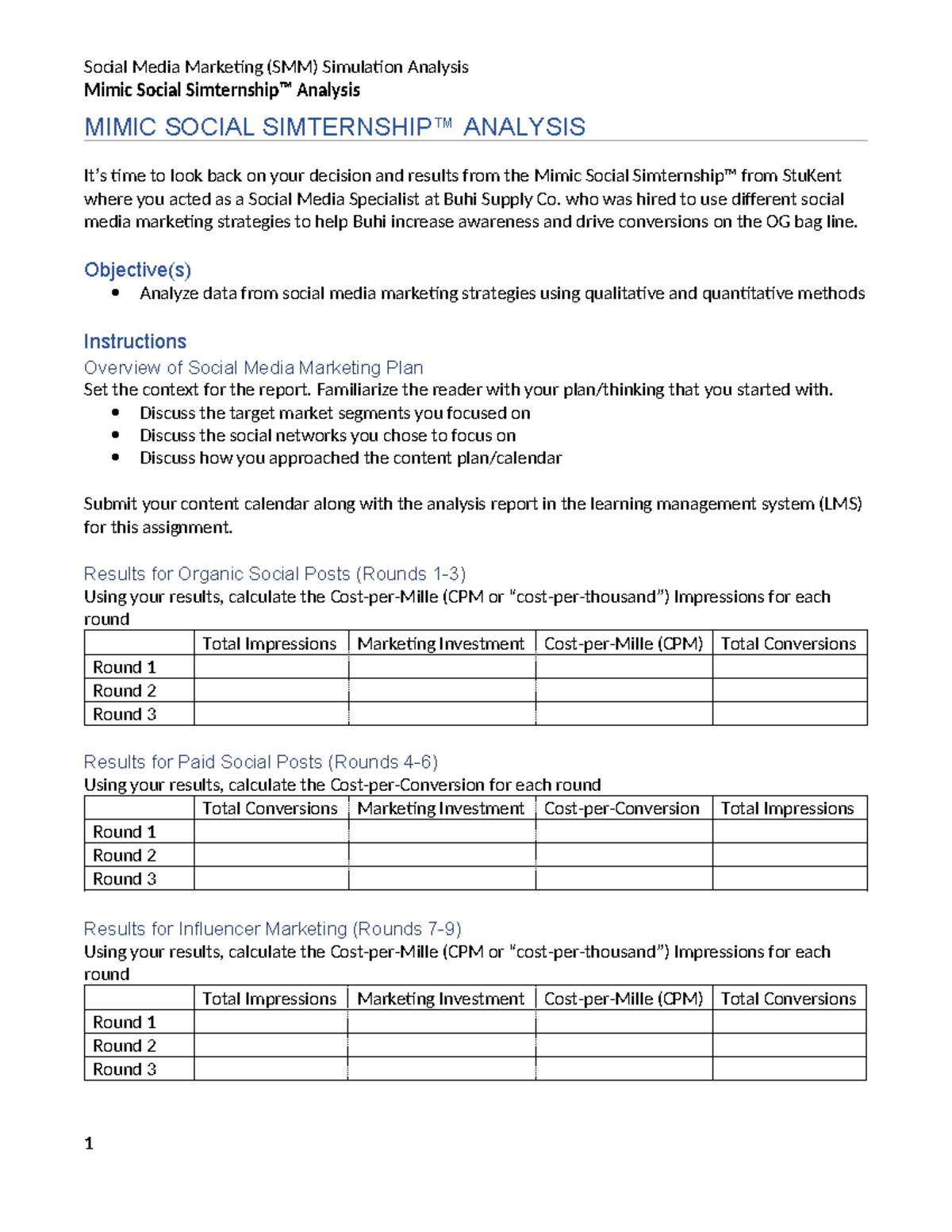 Social Media Marketing (SMM) Simulation Analysis Report 2023-2024 - Studocu