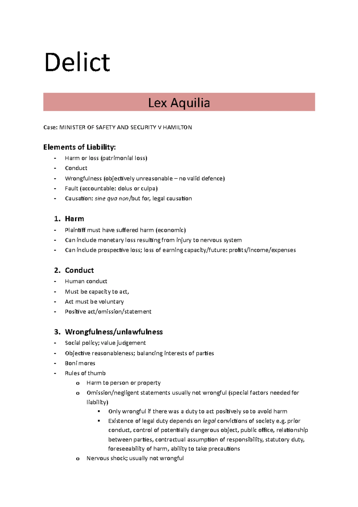 Wrongfulness and Delictual Liability Insights - Legal Case Notes - Studocu