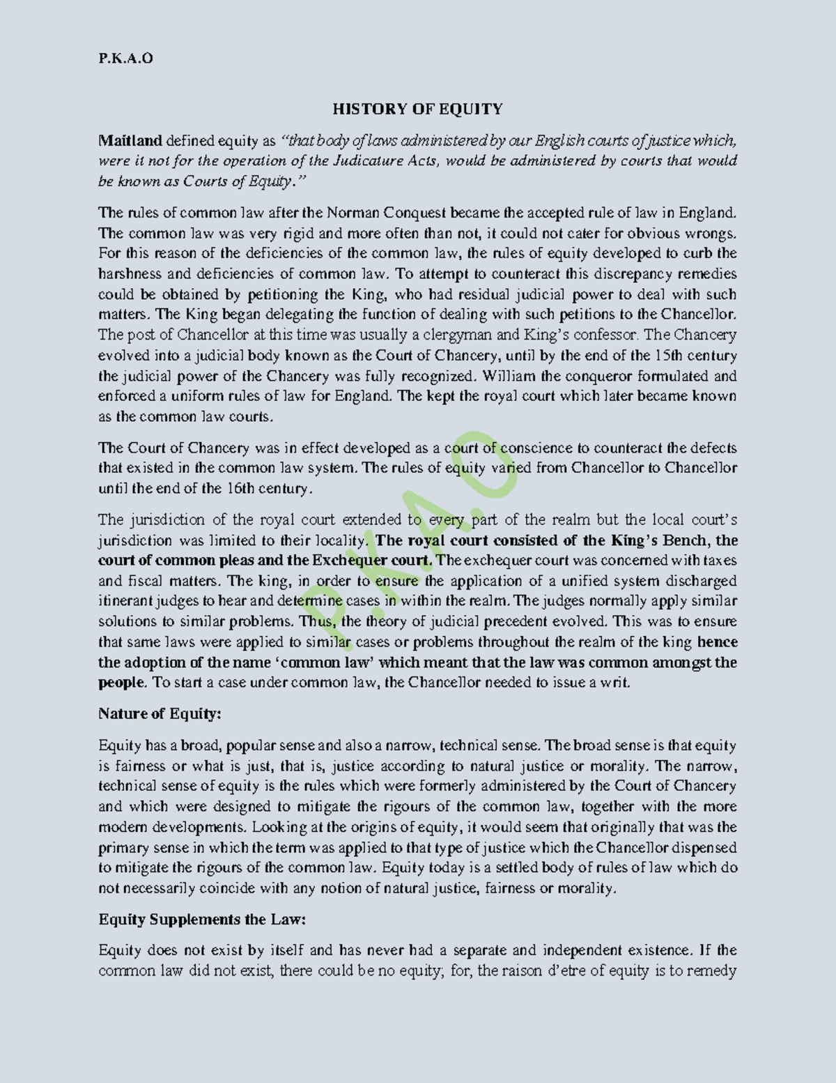 Equity Law Notes: Understanding the Evolution and Principles - Studocu