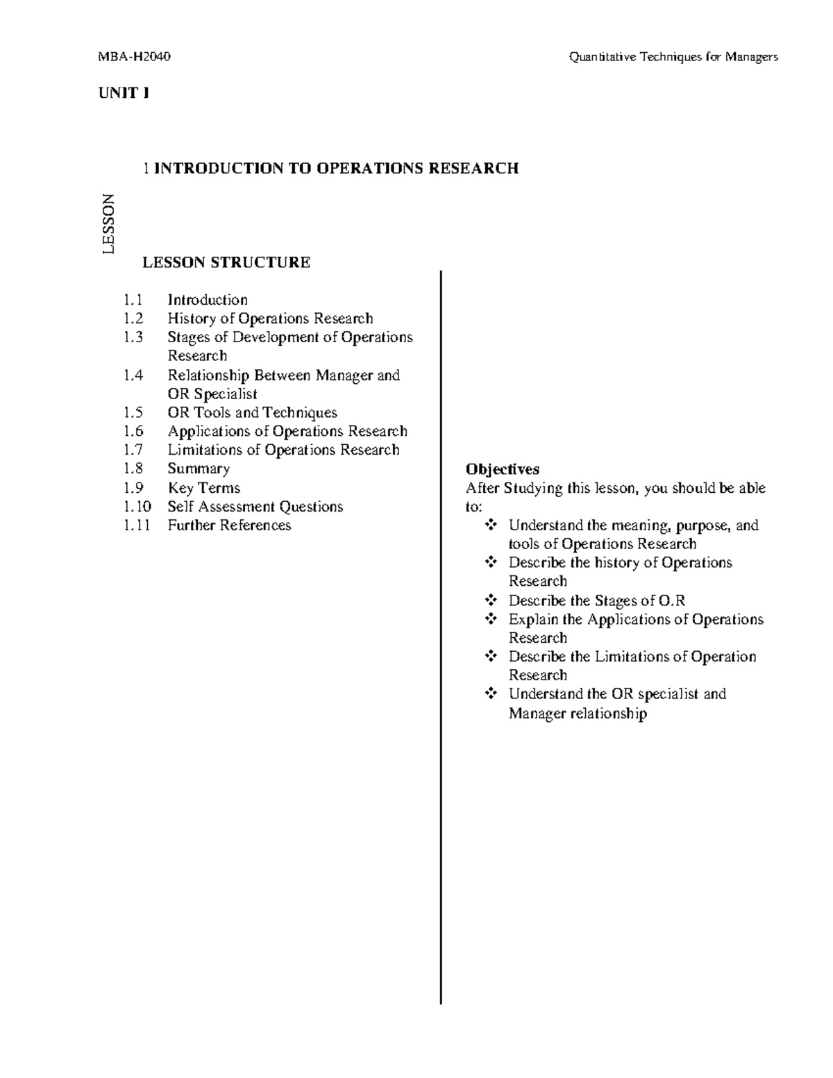 Operations Research (OR) - Comprehensive Lesson Notes - Studocu