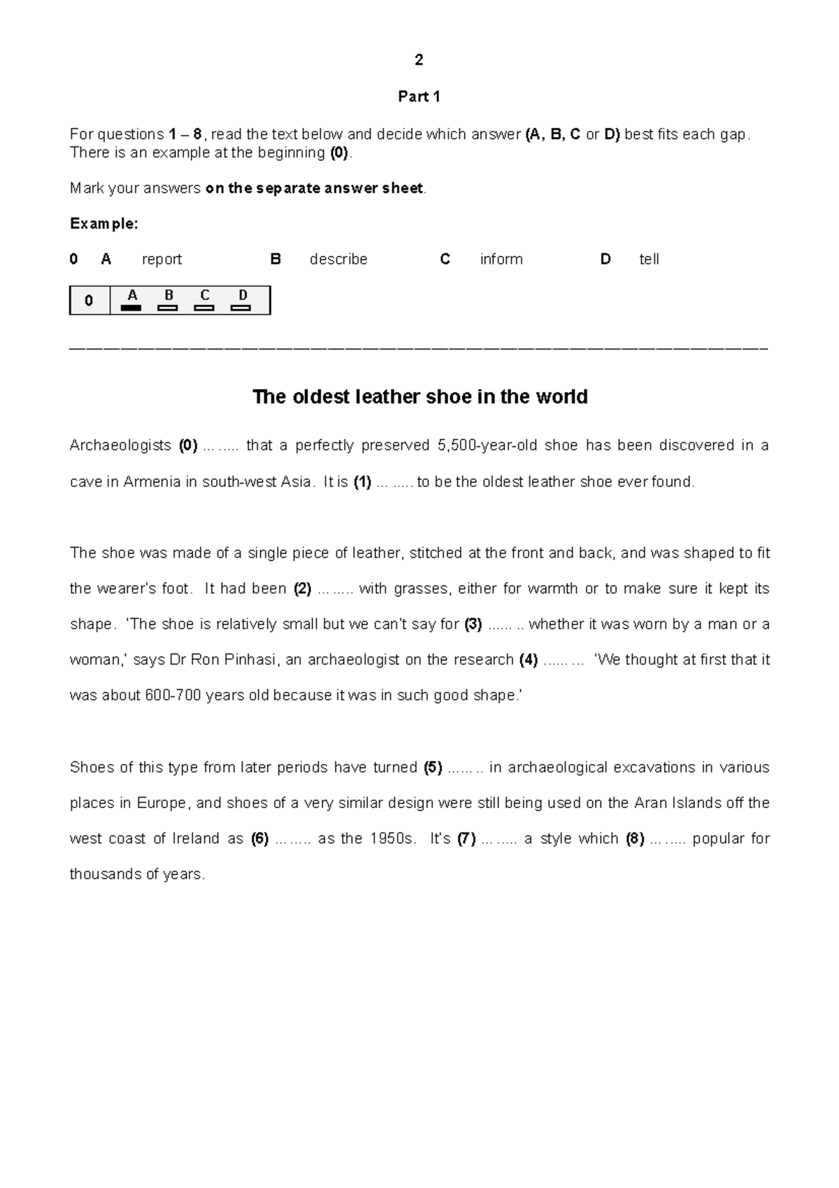 FCE Practice 1 - Reading Comprehension and Language Use Exercises - Studocu