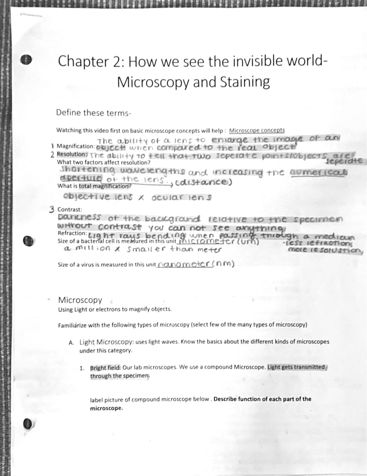 Microscopy and Staining: Insights from Micro Chapter 2 Overview - Studocu