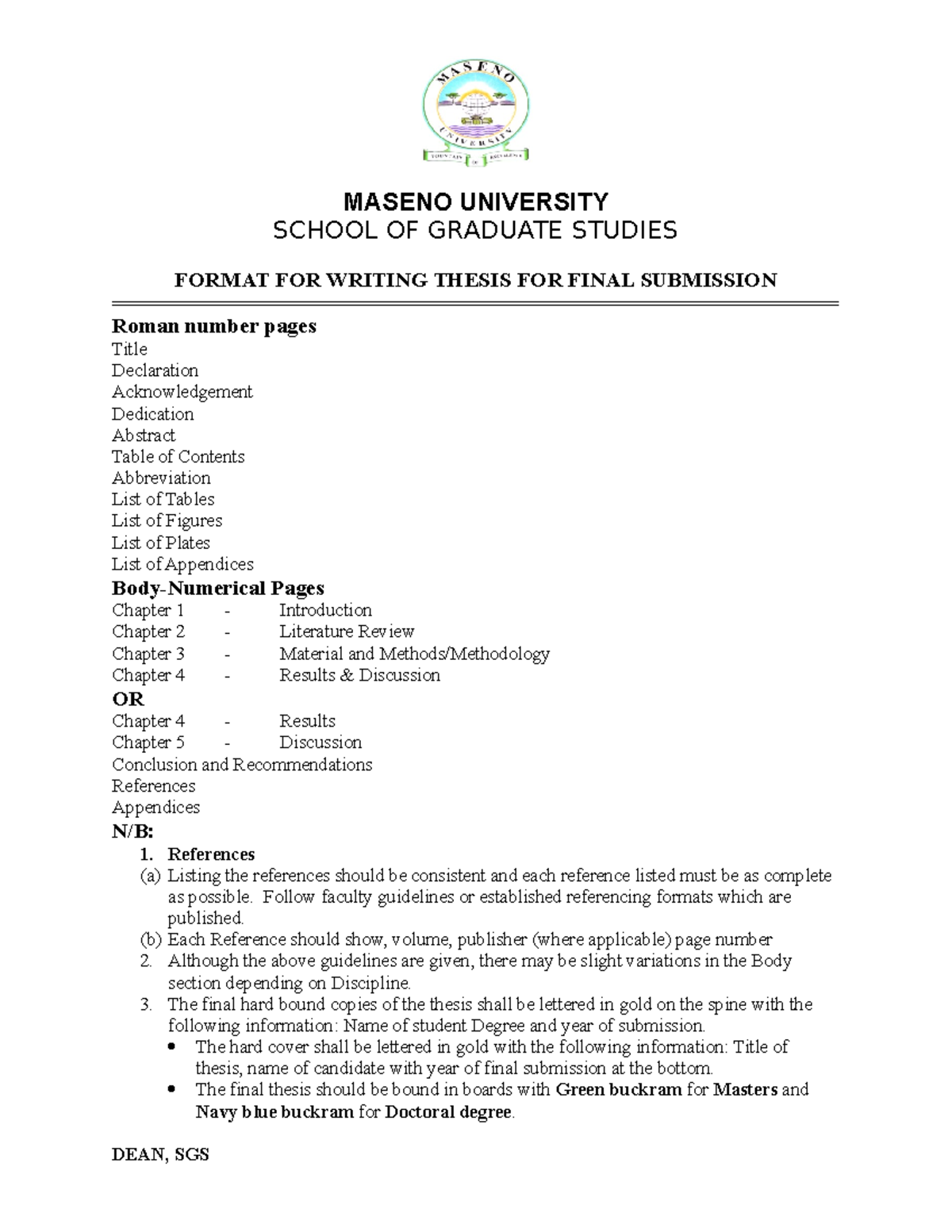 Thesis Writing Format: Guidelines for Final Submission at MASENO UNI ...