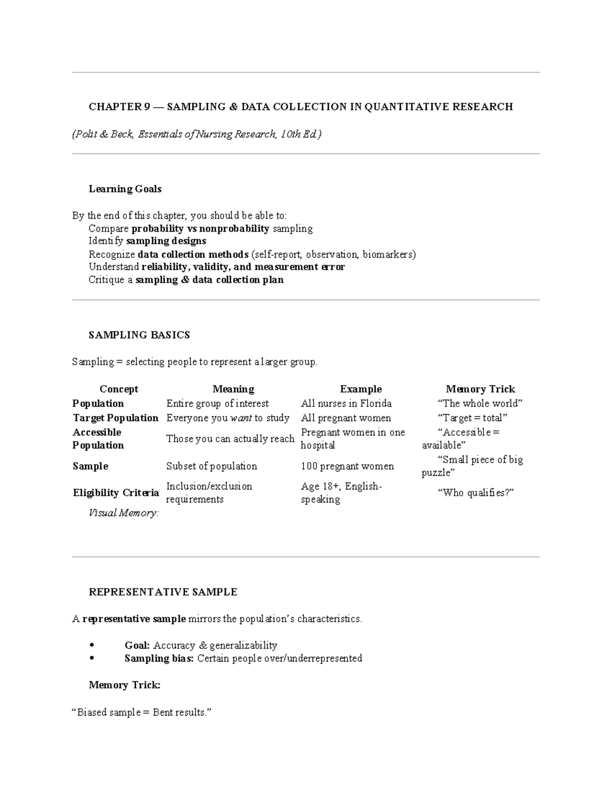CH 9: Sampling & Data Collection in Quantitative Research (Nursing ...