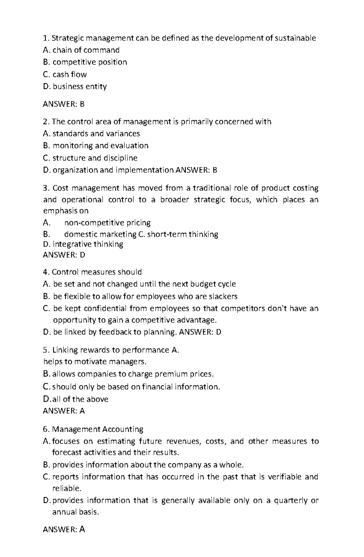 Strategic Cost Management Review (SCM 202) - Comprehensive Study Notes ...