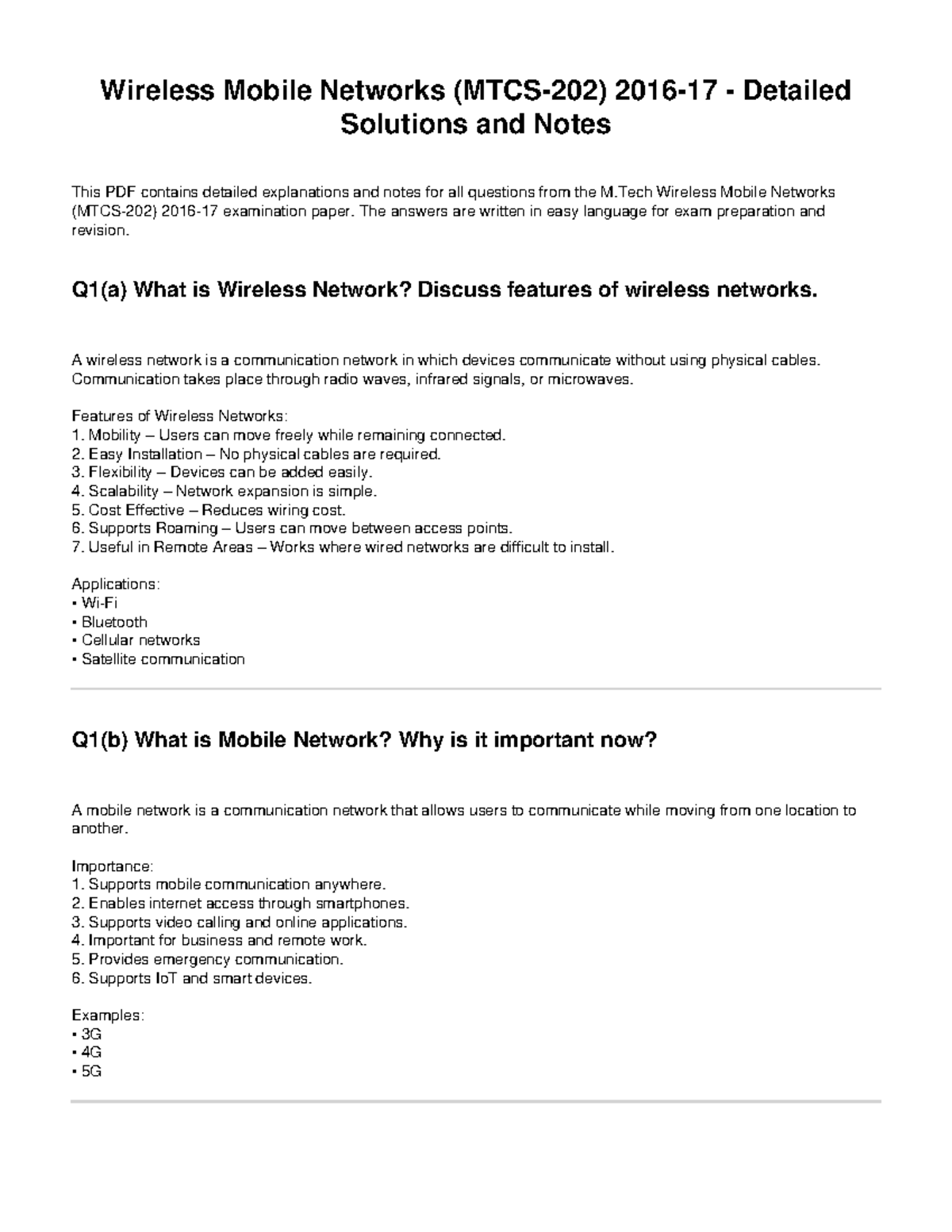 Wireless Mobile Networks M.Tech 2016-17 Detailed Exam Notes - Studocu
