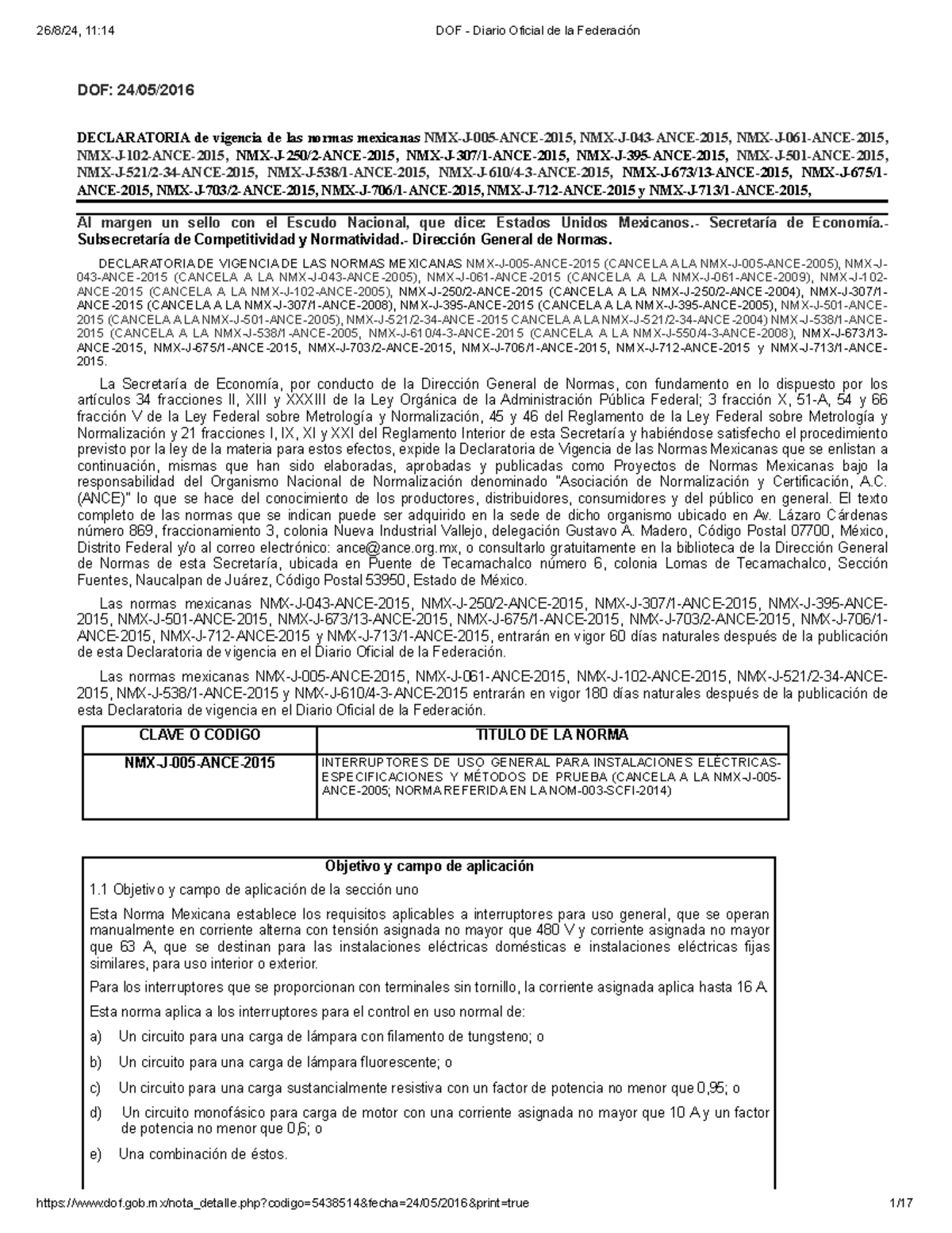 NMX J 005 ANCE 2015 - Vigencia y Especificaciones de Normas Eléctricas ...
