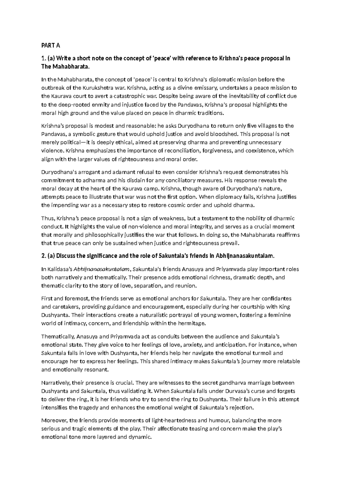 ENG 101: Final Exam - Analysis of Key Themes in The Mahabharata and ...