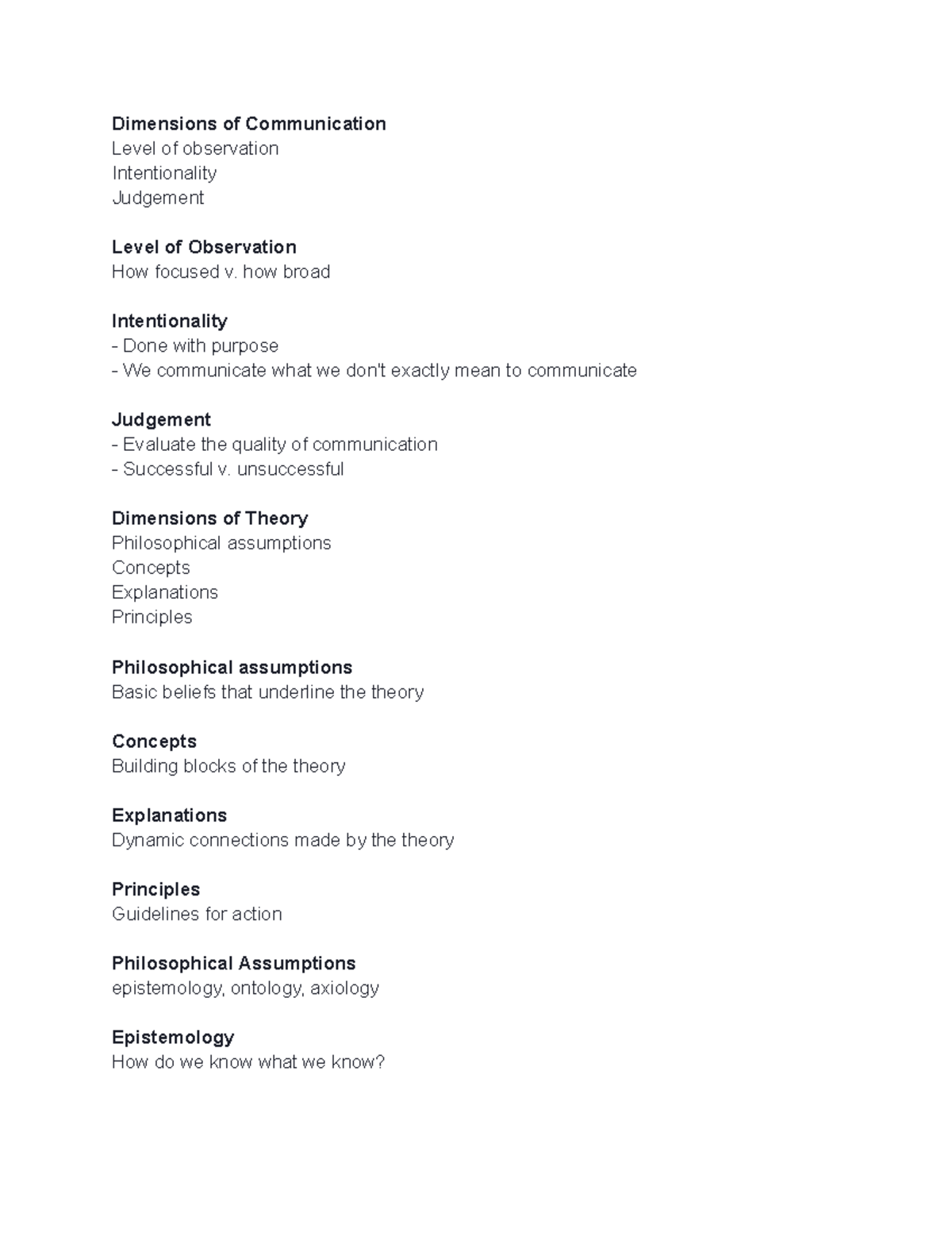 Dimensions of Communication Theory Overview - Studocu