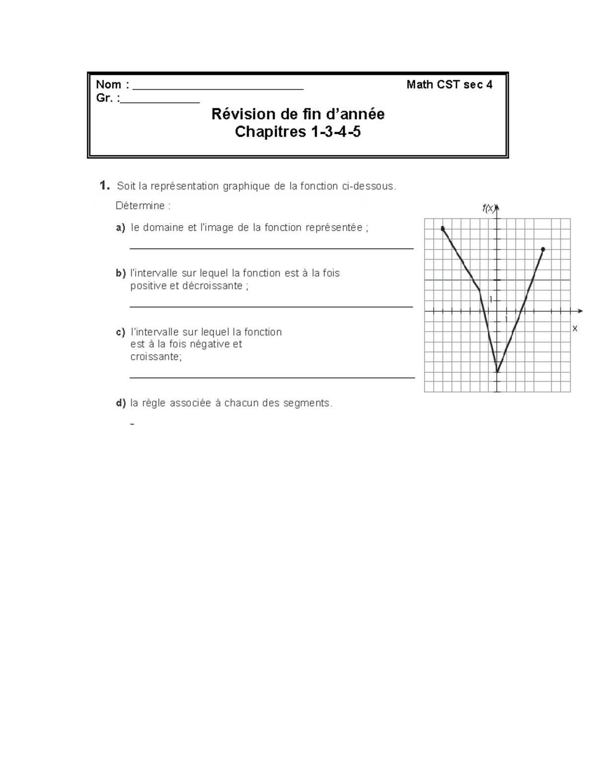 Révision Math CST sec 4 - Chapitres 1 à 5 - Studocu