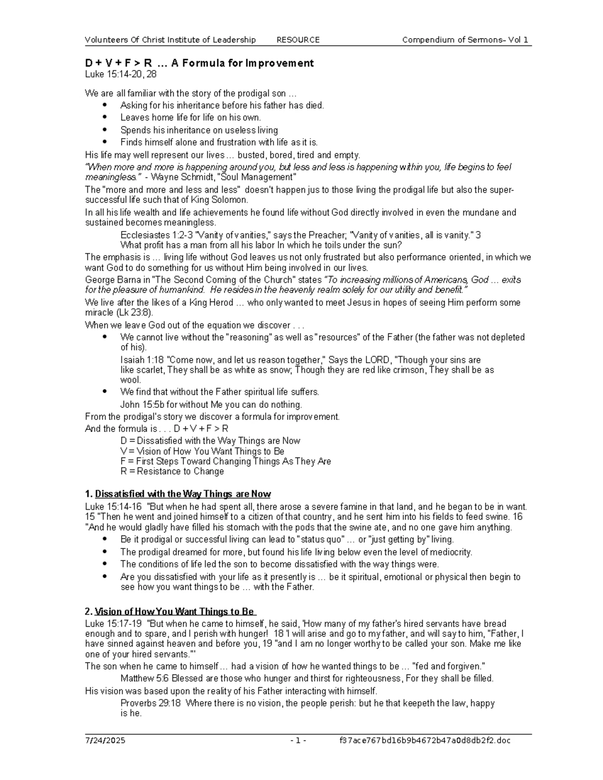 Volunteers Of Christ Institute of Leadership RESOURCE Compendium of Vol ...