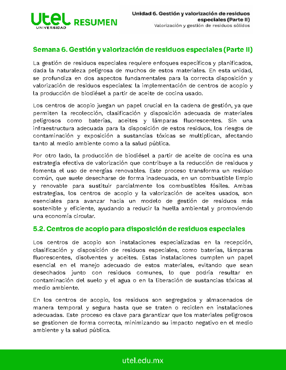 M1ITA109S Resumen Semana 6: Gestión y Valorización de Residuos ...