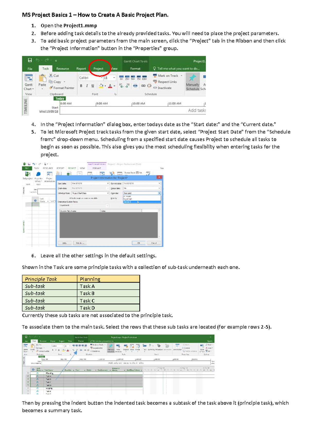 Ms Project Worksheet - Open the Project1 Before adding task details to ...